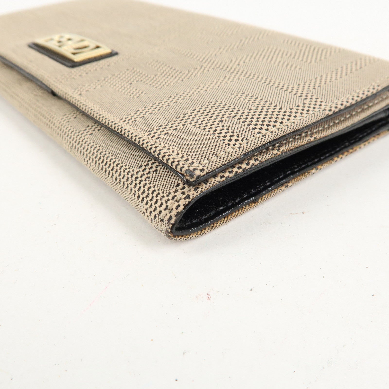 FENDI Zucca Print Canvas Leather Long Wallet Brown 8M0000 Used