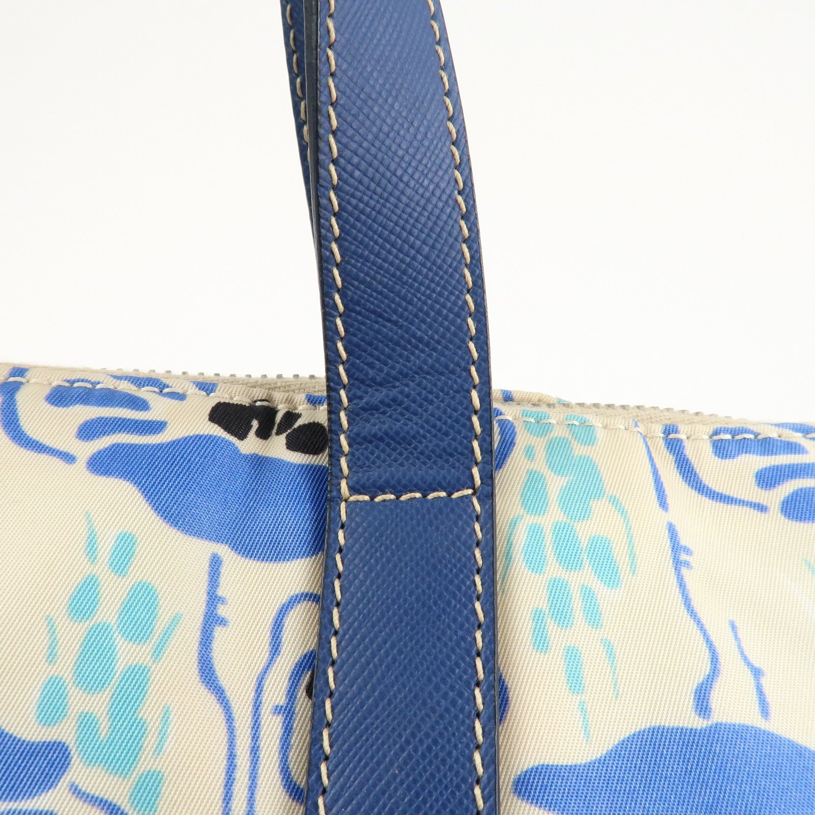 PRADA Nylon Leather 2Way Tote Bag White Blue Used