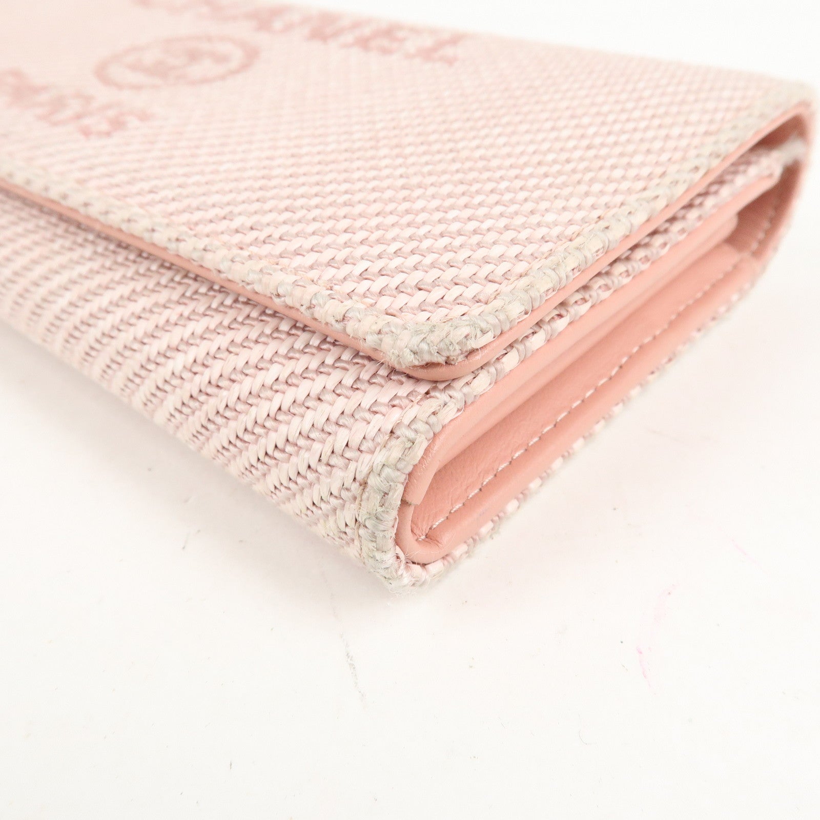 CHANEL Deauville Canvas Bi-fold Long Wallet Pink A80056 Used