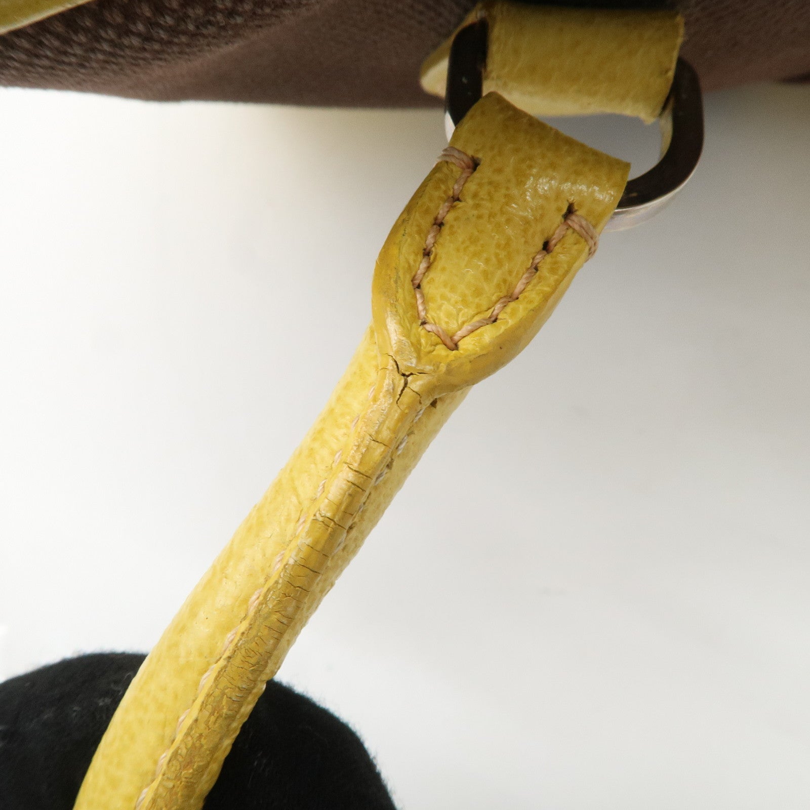 PRADA Canvas Leather Shoulder Bag Hand Bag Brown Yellow Used