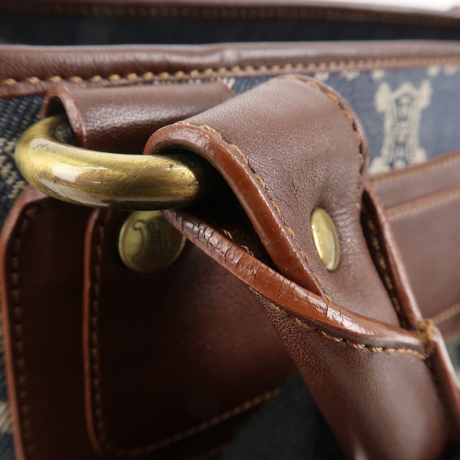 CELINE Macadam Denim Leather Boogie Bag Tote Bag Blue Brown Used