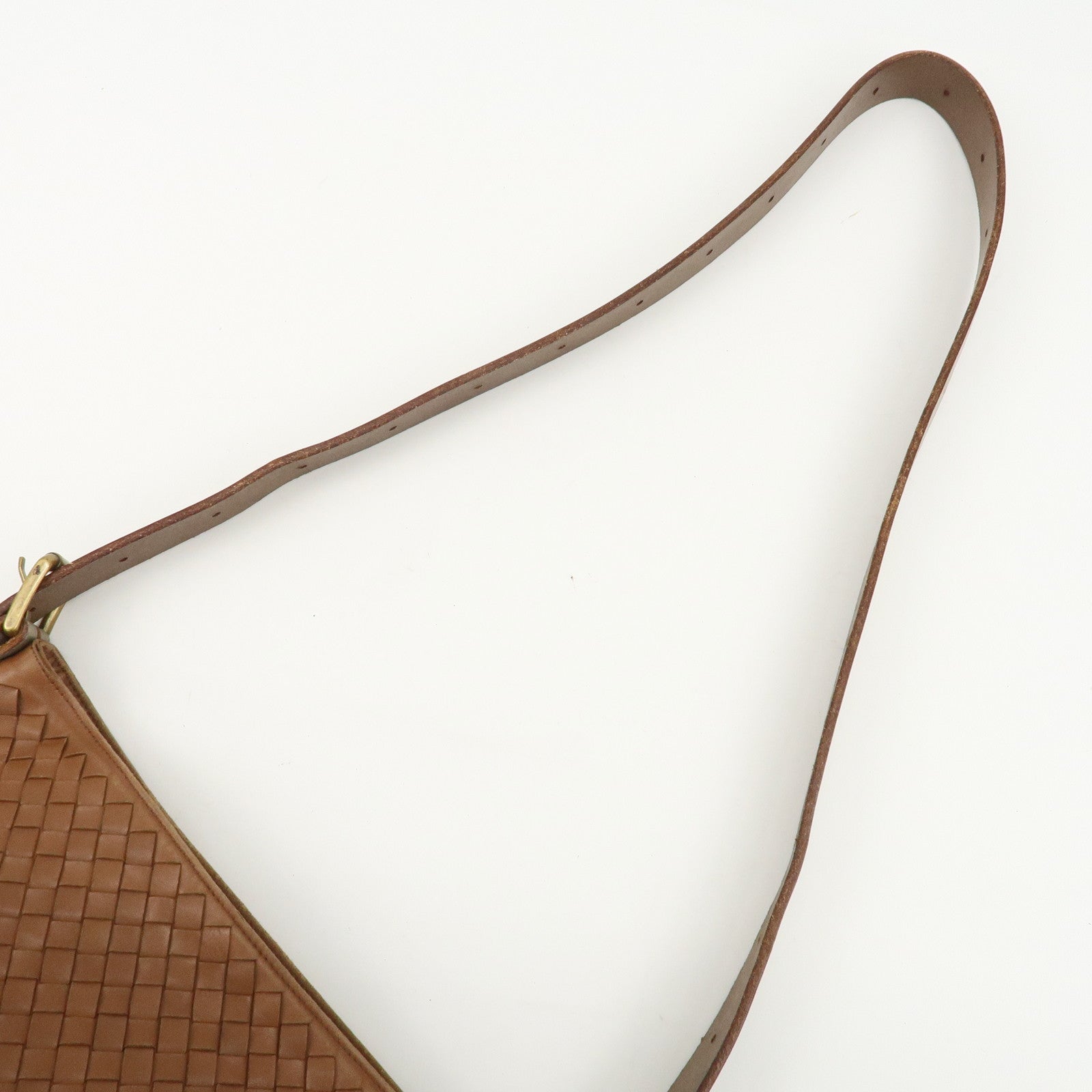 BOTTEGA VENETA Intrecciato Leather Shoulder Bag Brown Used