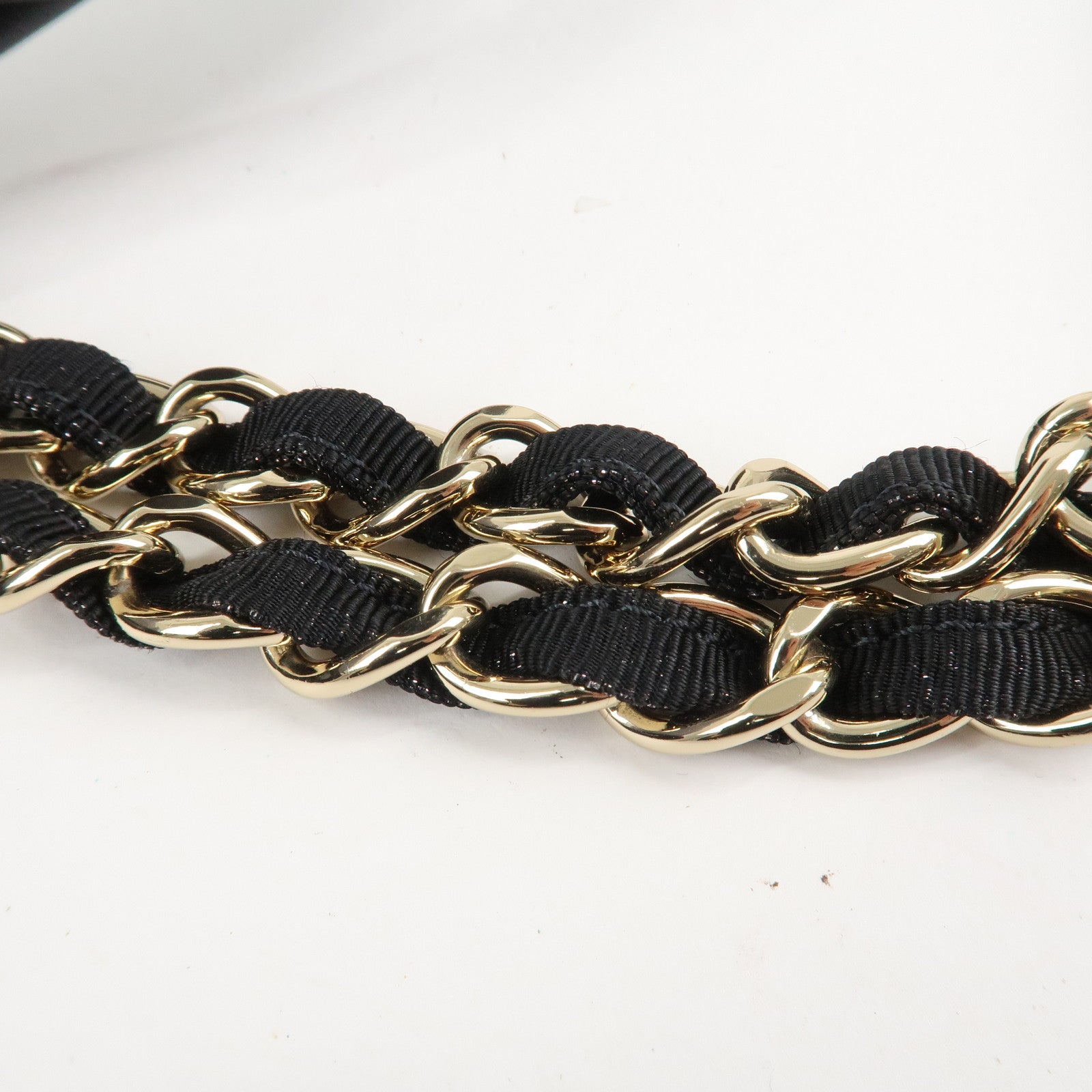 CHANEL Deauville Raffia Leather Chain Tote Bag GM A66941 Navy Used