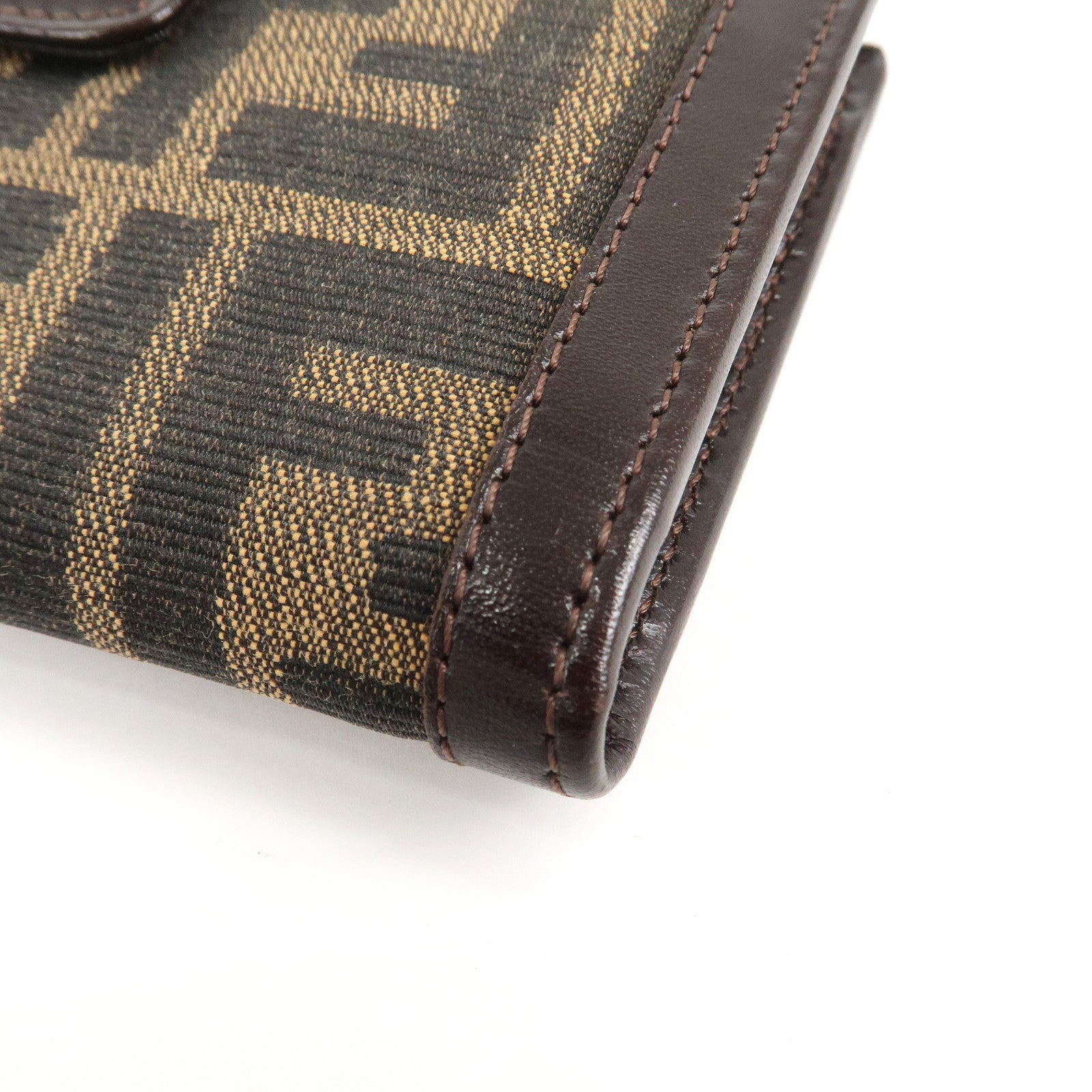 FENDI Zucca Canvas Leather Bifold Wallet Brown Black 1692 Used