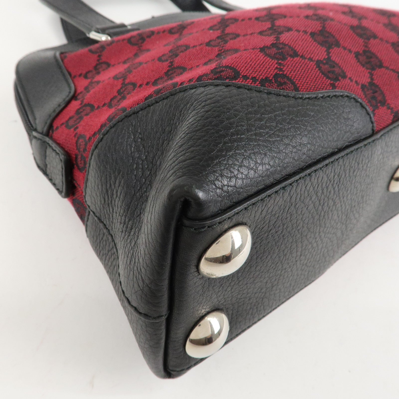 GUCCI GG Canvas Leather Tote Bag Hand Bag Black Red 272378 Used