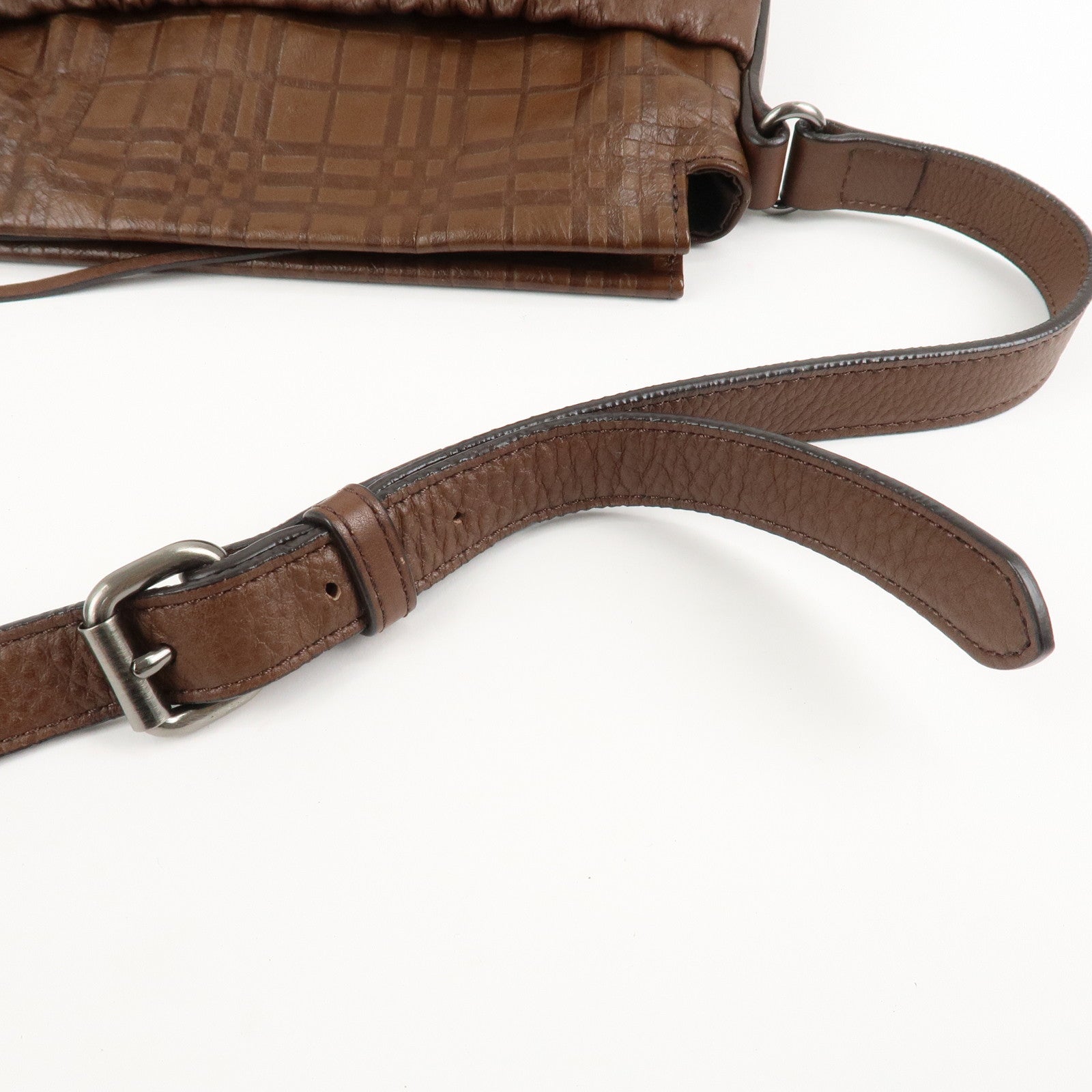 BURBERRY Leather Shoulder Bag Brown Silver Hardware Used