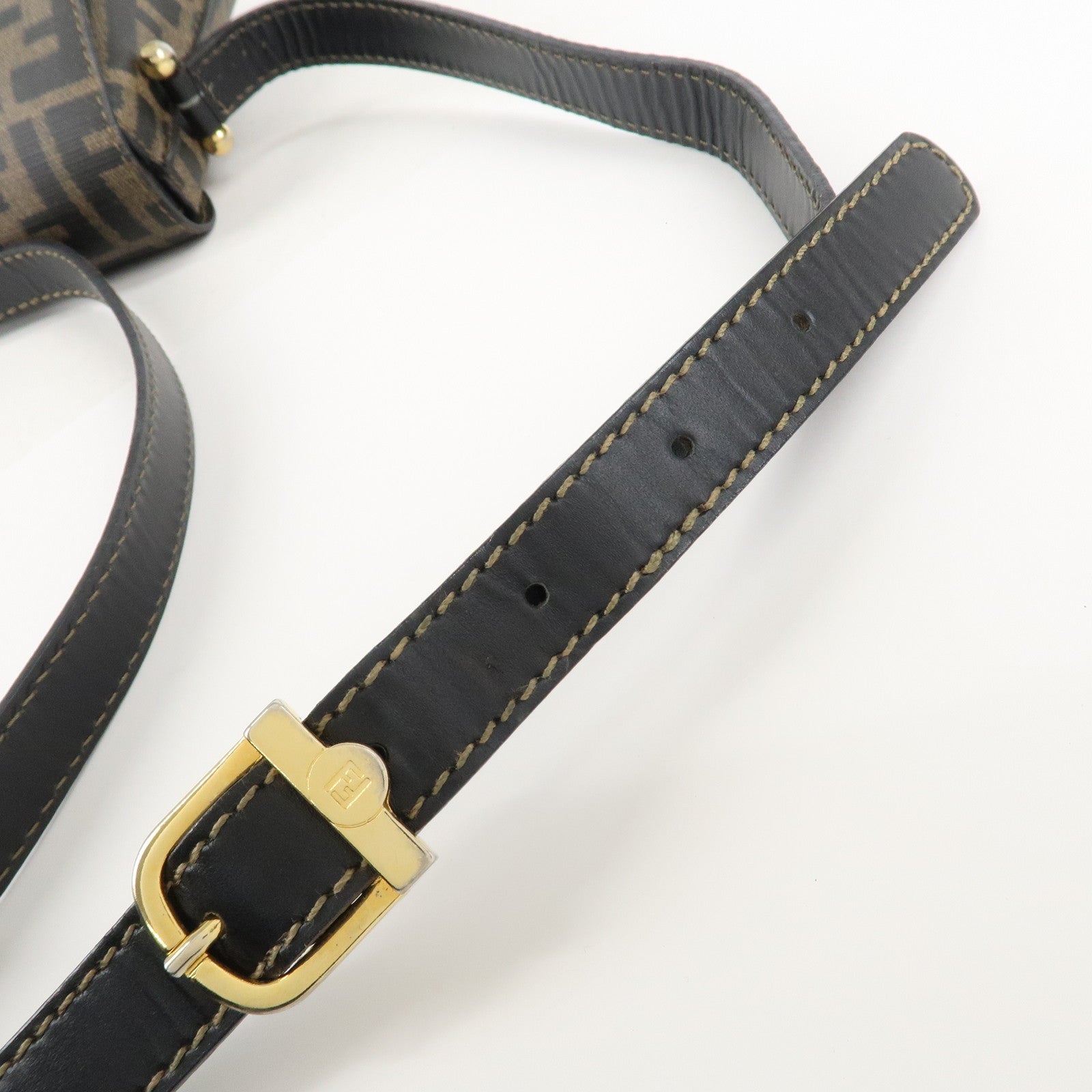 FENDI Zucca Logo Print PVC Leather Shoulder Bag Black Brown Used