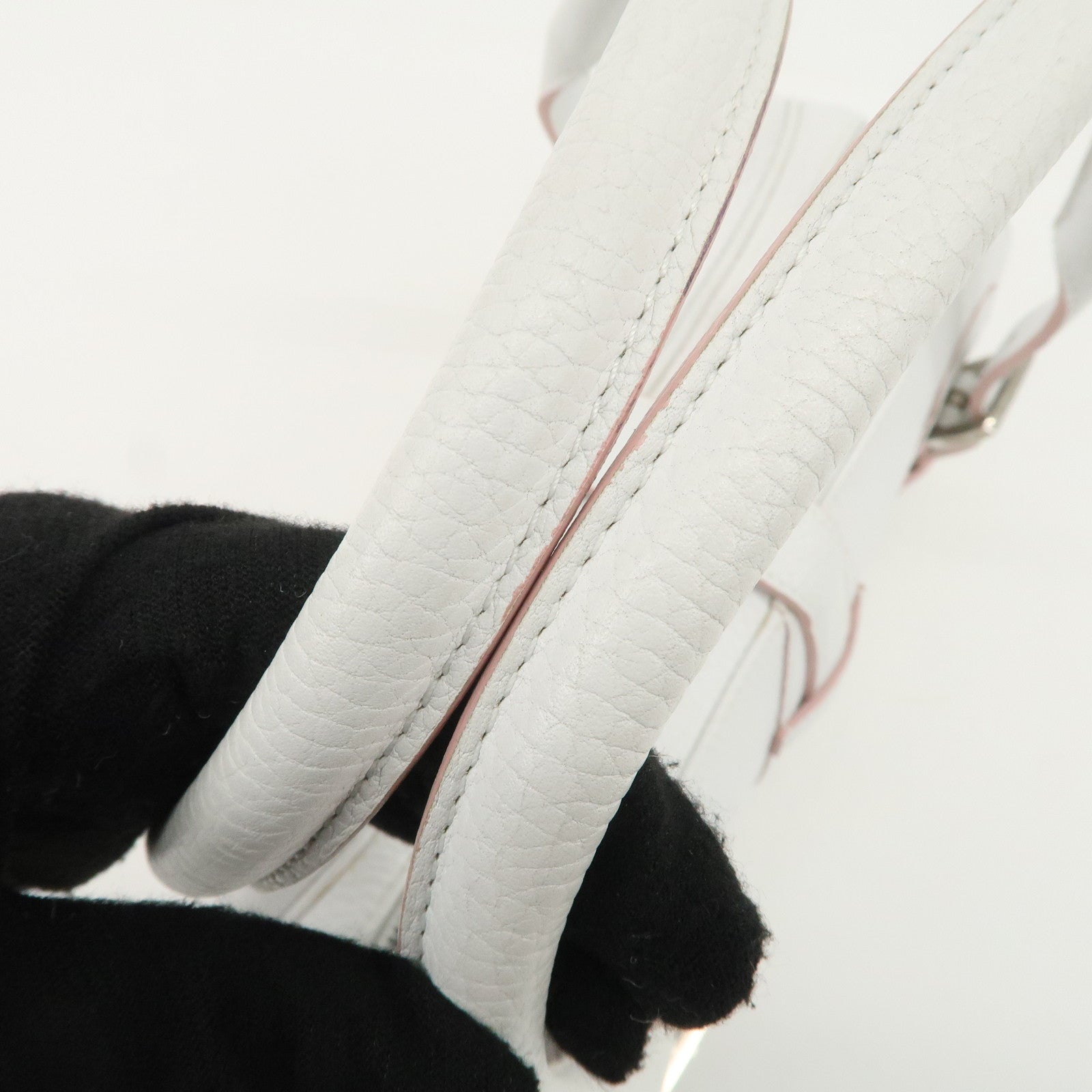 LOEWE Leather Senda Boston Bag Hand Bag White Used