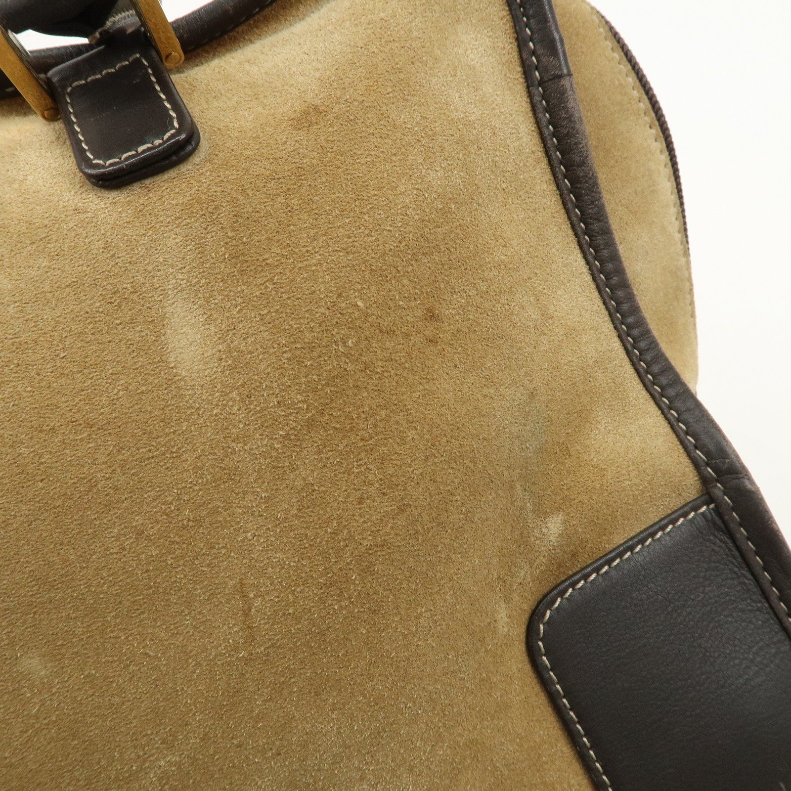LOEWE Anagram Suede Leather Amazona 32 Hand Bag Beige Brown Used