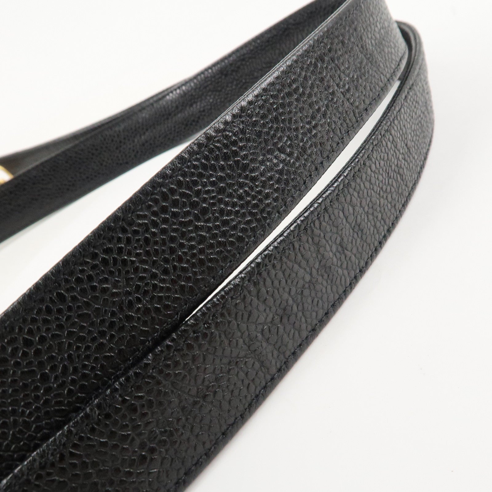 CHANEL COCO Mark Caviar Skin Chain Tote Bag Black Gold Used