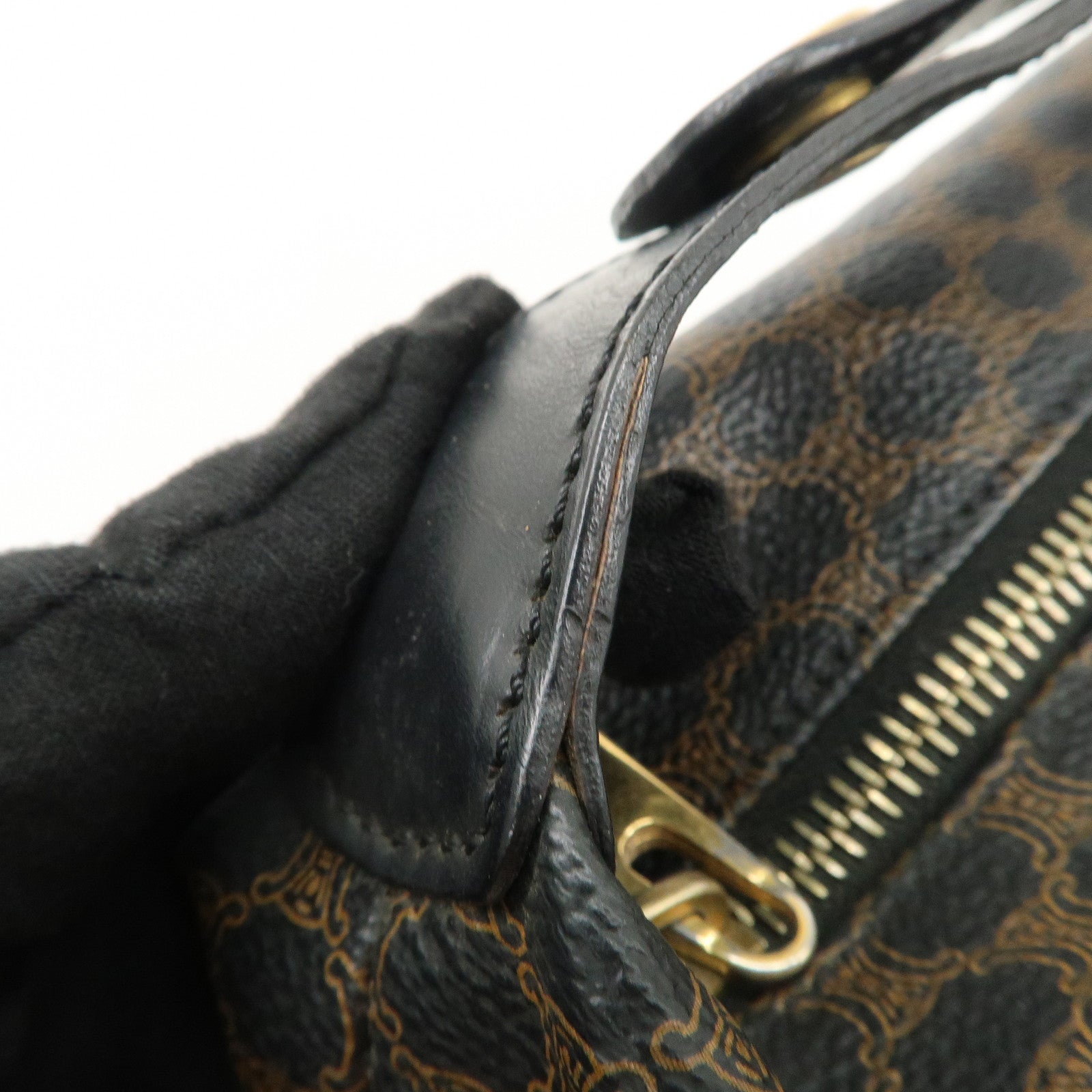 CELINE Macadam PVC Leather Hand Bag Black Brown Used