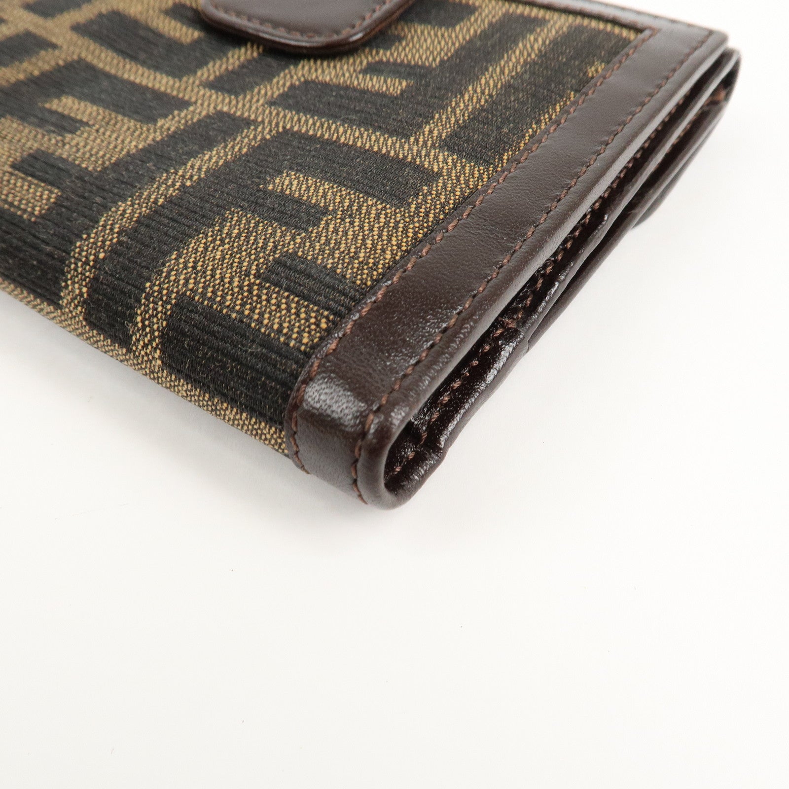 FENDI Zucca Canvas Leather W Hook Bifold Wallet 12671 Used