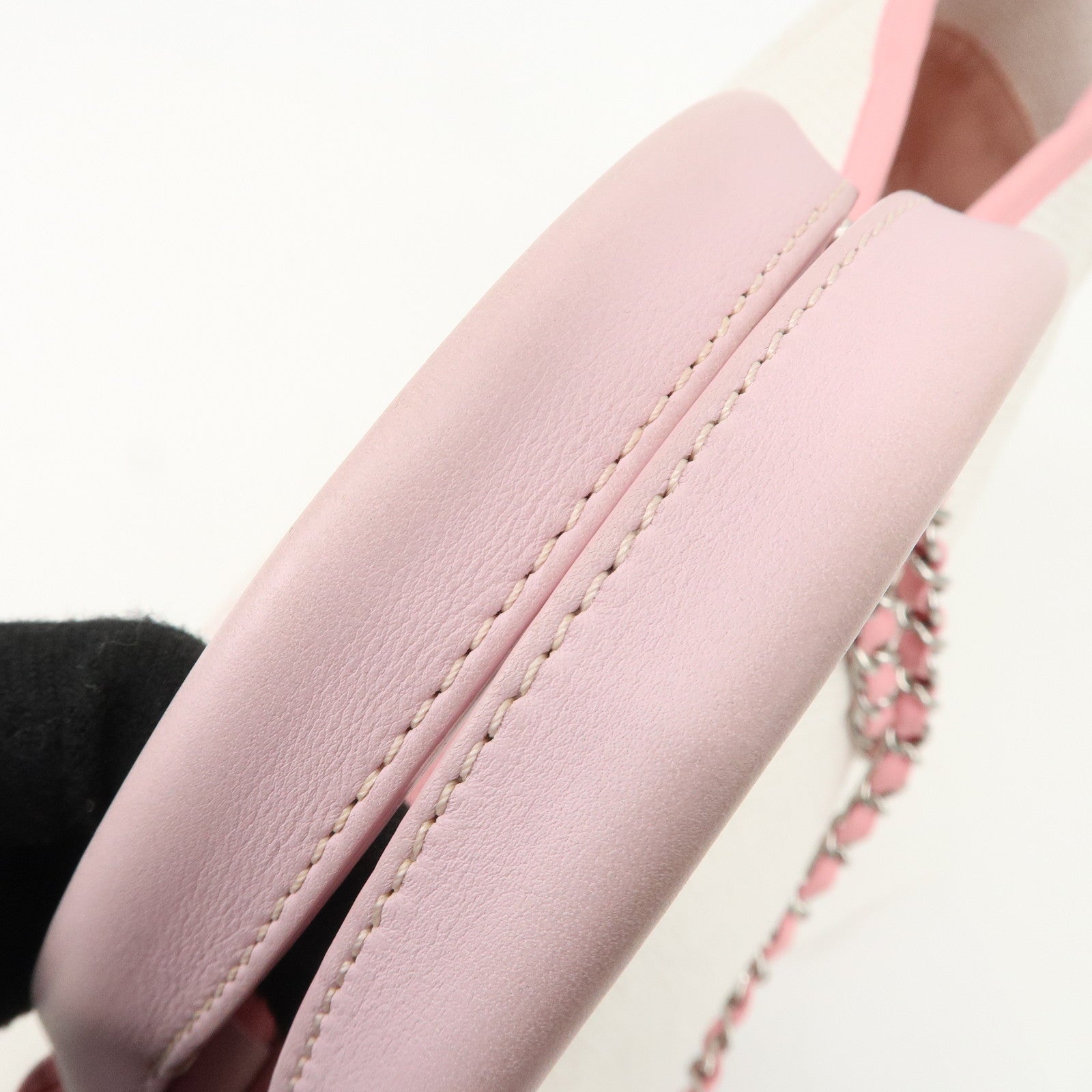 CHANEL Deauville Raffia Leather Chain Tote Bag GM Pink A66941 Used