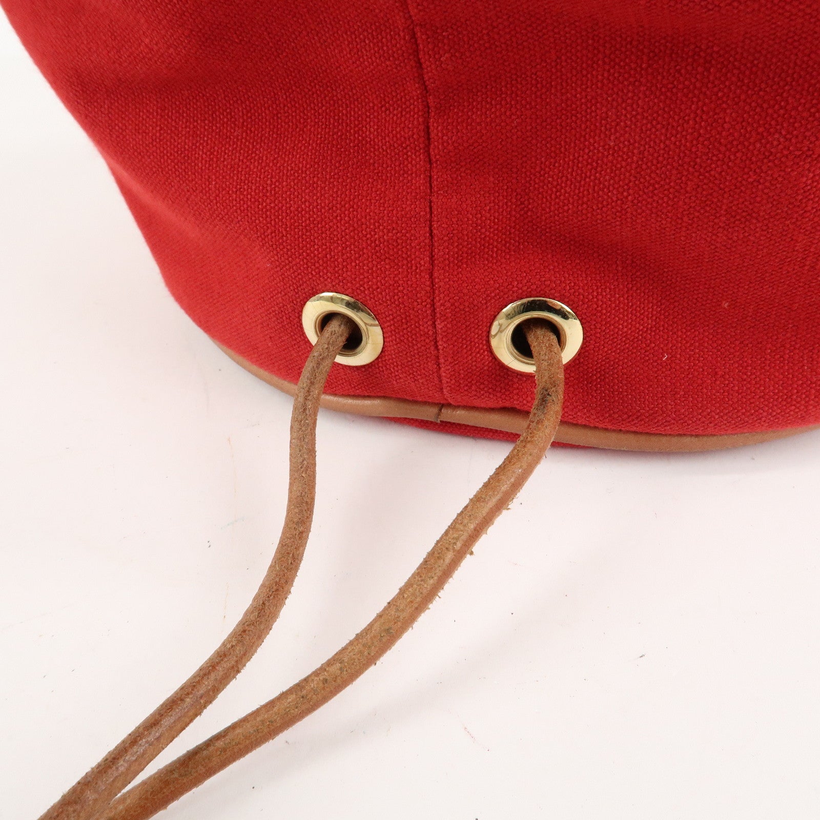 HERMES Canvas Leather Porochon Mimil PM Shoulder Bag Red Used