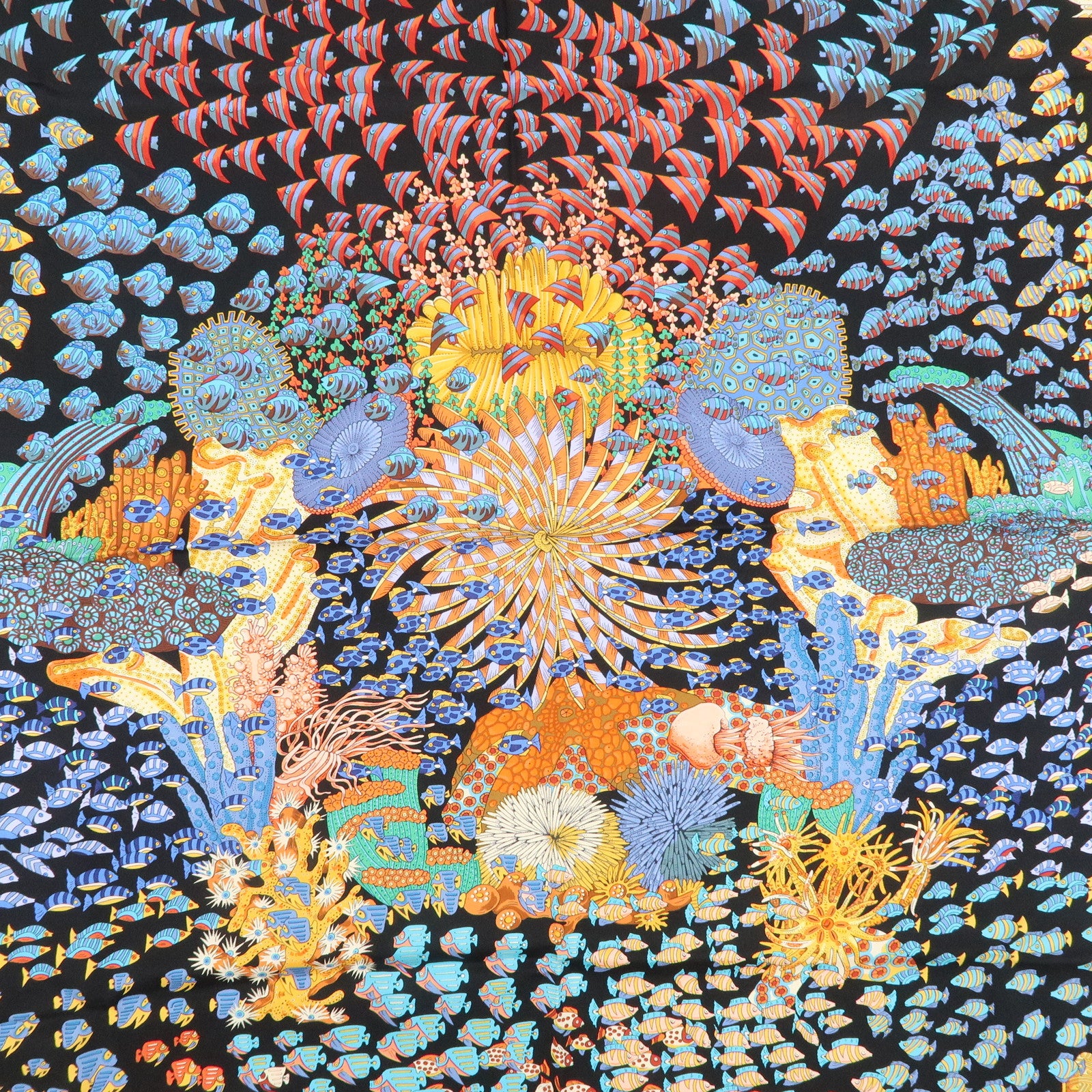 HERMES Carre 90 Silk 100% Scarf RENCONTRE OCEANE Black Multicolor Used