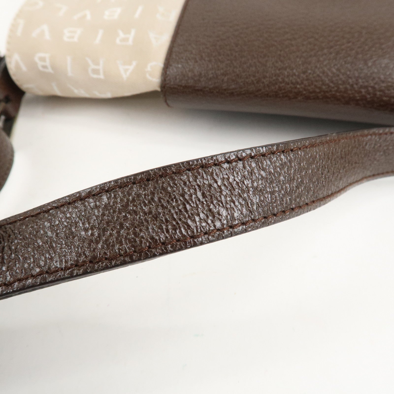 BVLGARI Logo Mania Canvas Leather Hand Bag Shoulder Bag Beige Used