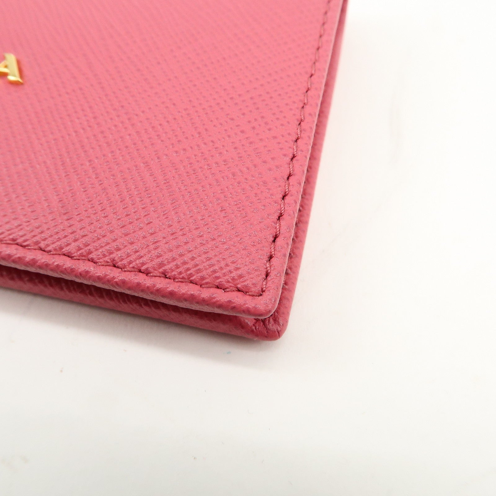 PRADA Logo Saffiano Leather Bi-Fold Wallet Pink 1MV204 Used