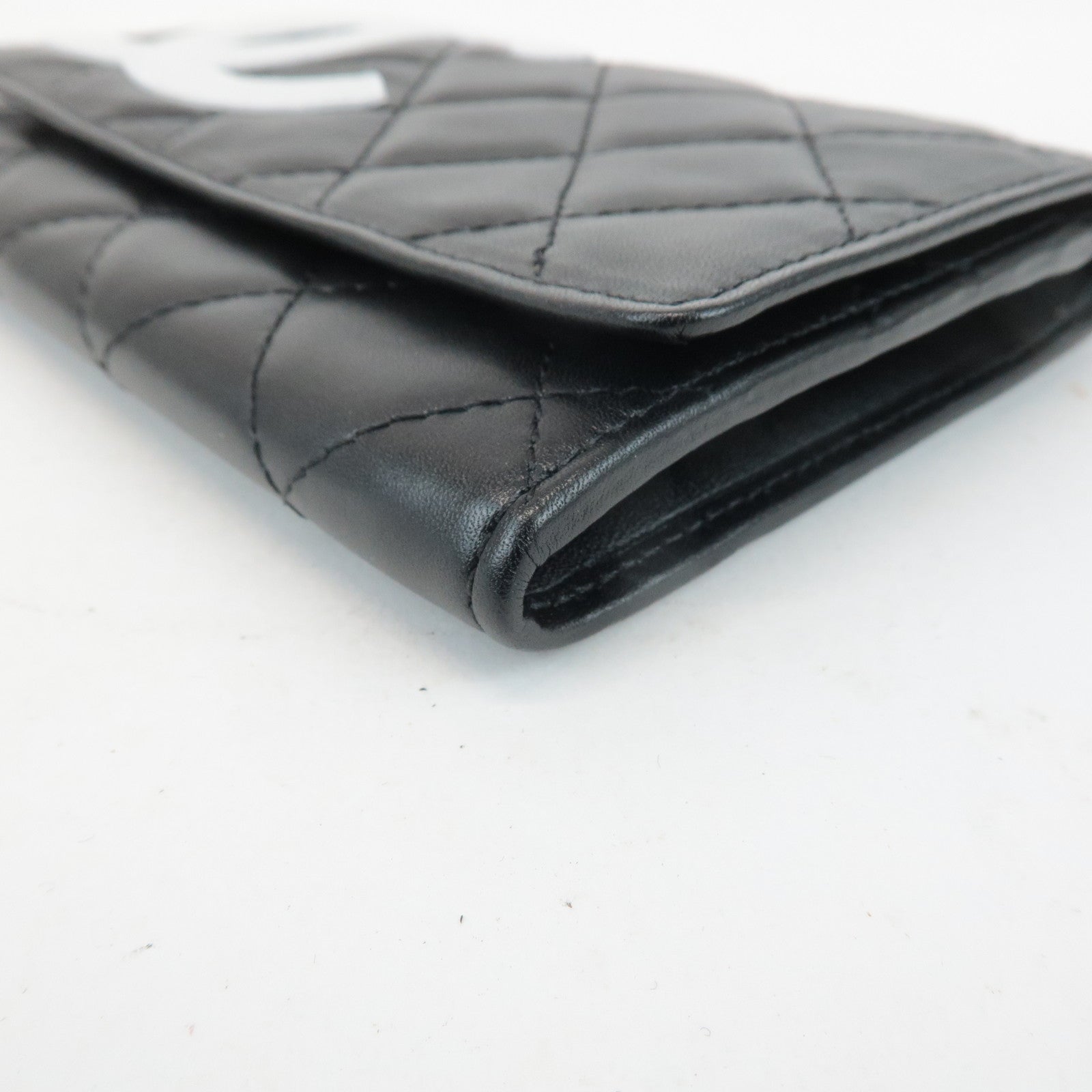 CHANEL Cambon Line COCO Mark Lamb Skin Bifold Wallet A26722 Used