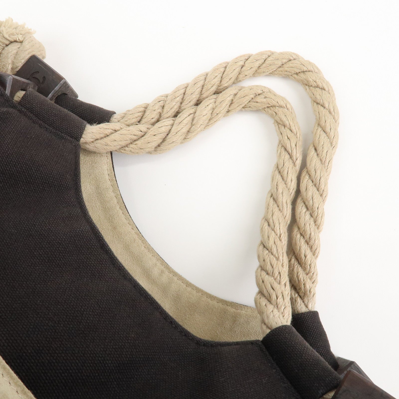 CHANEL COCO Mark Camellia Canvas Suede Tote Bag Black A21385 Used