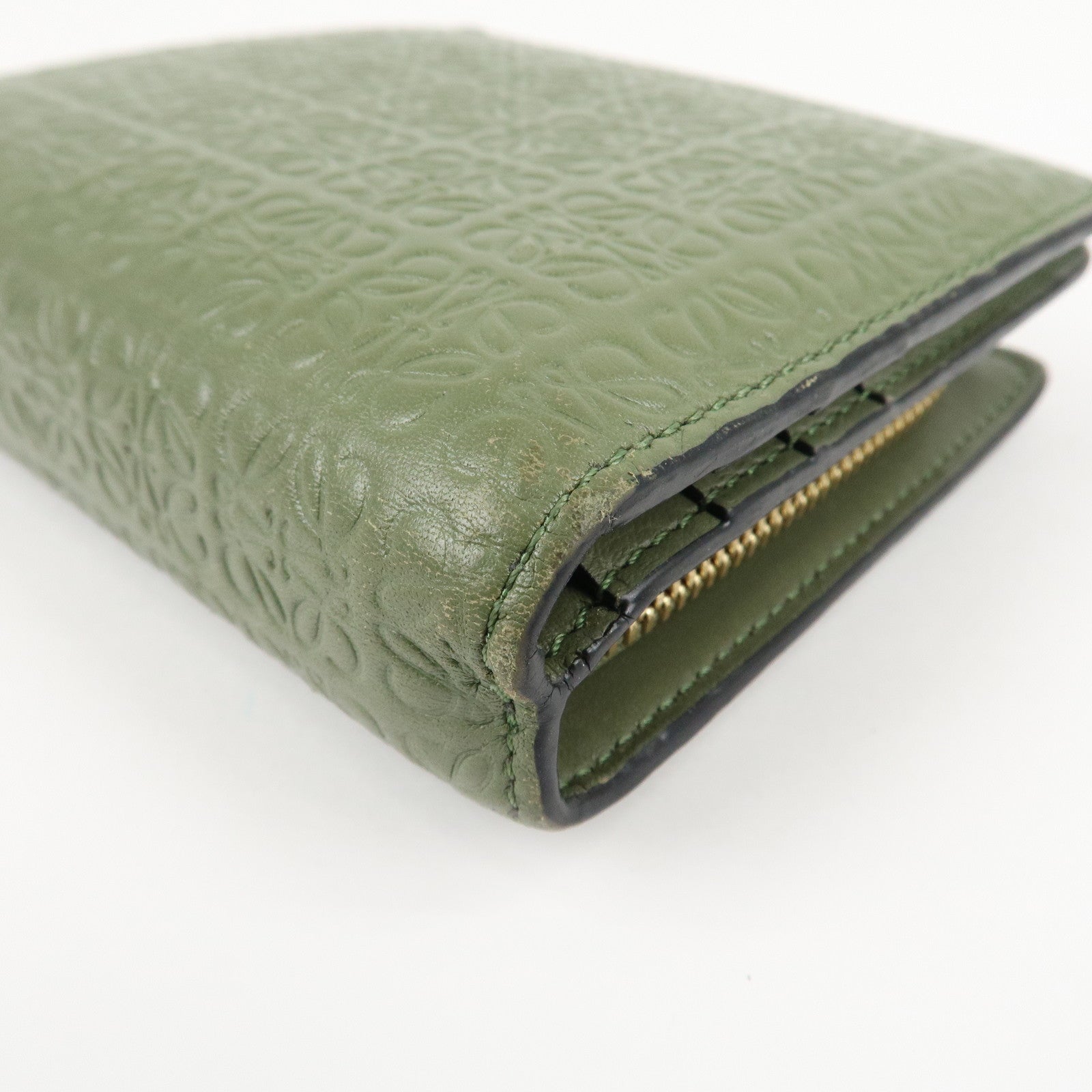 LOEWE Anagram Leather Zippy Bi-fold Wallet Avocado Green Used