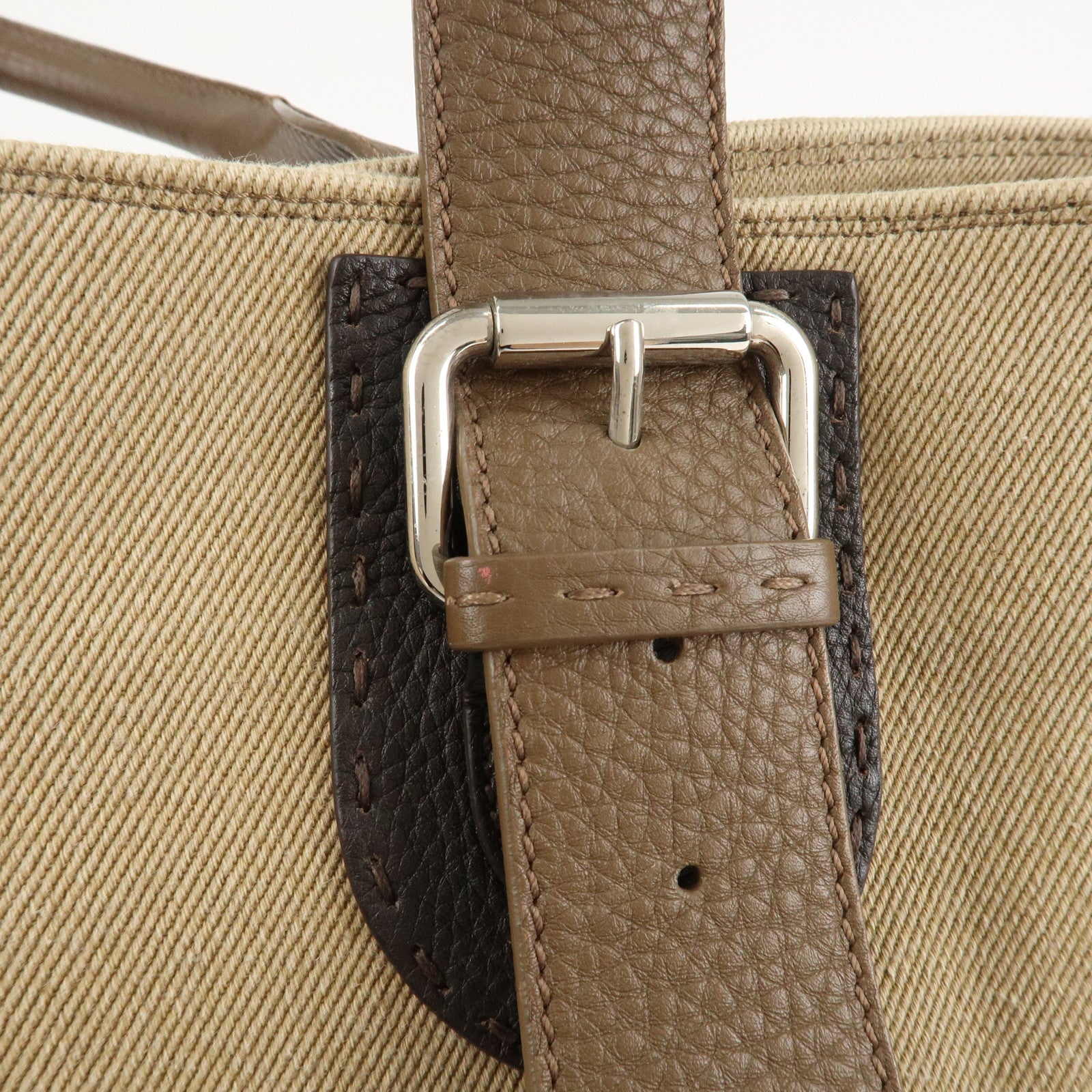 FENDI Canvas Leather Tote Bag Shoulder Bag Hand Bag Beige Used
