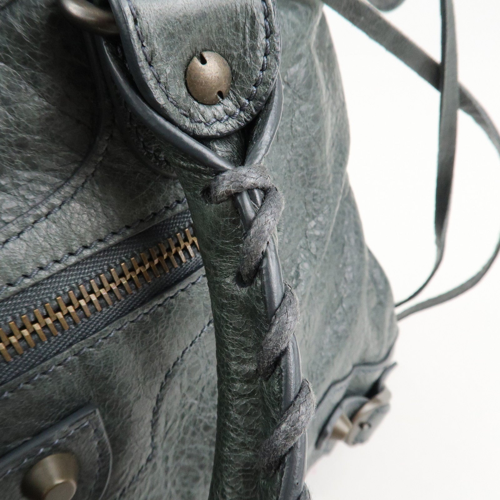 BALENCIAGA The City Leather 2way Bag Hand Bag Green 240579 Used