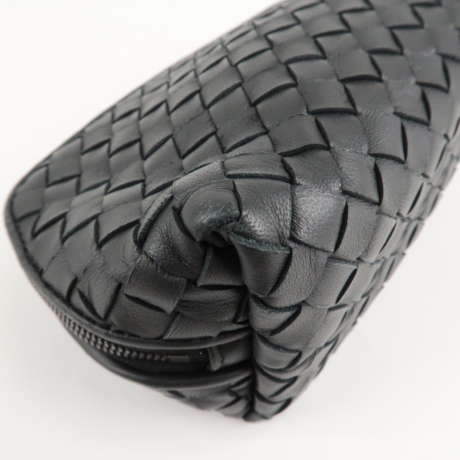 BOTTEGA VENETA Intrecciato Leather Pouch Cosmetic Pouch Black Used