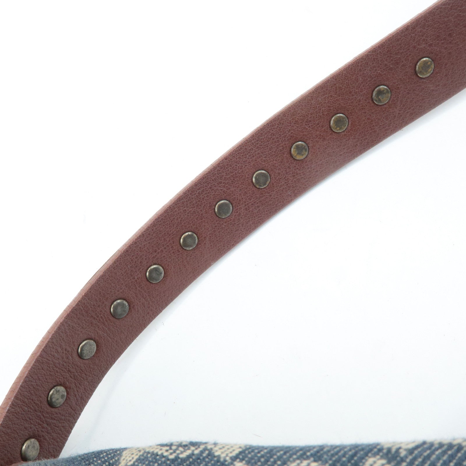 CELINE Macadam Denim Leather Shoulder Bag Blue Brown Used