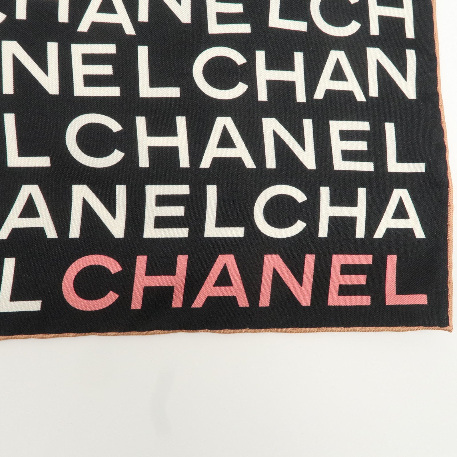 CHANEL Silk 100% Scarf Black White Used
