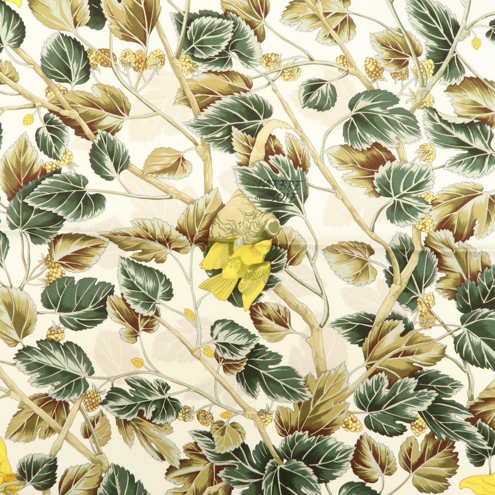 HERMES Carre 90 Silk 100% Scarf l'ARBRE de SOiE Orange Green Used