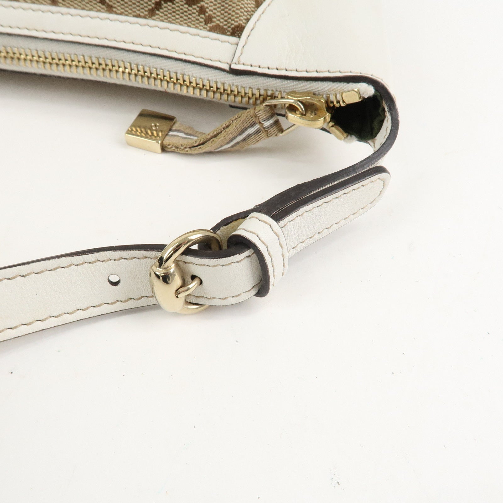GUCCI GG Canvas Leather Shoulder Bag Hand Bag Beige White 224093 Used