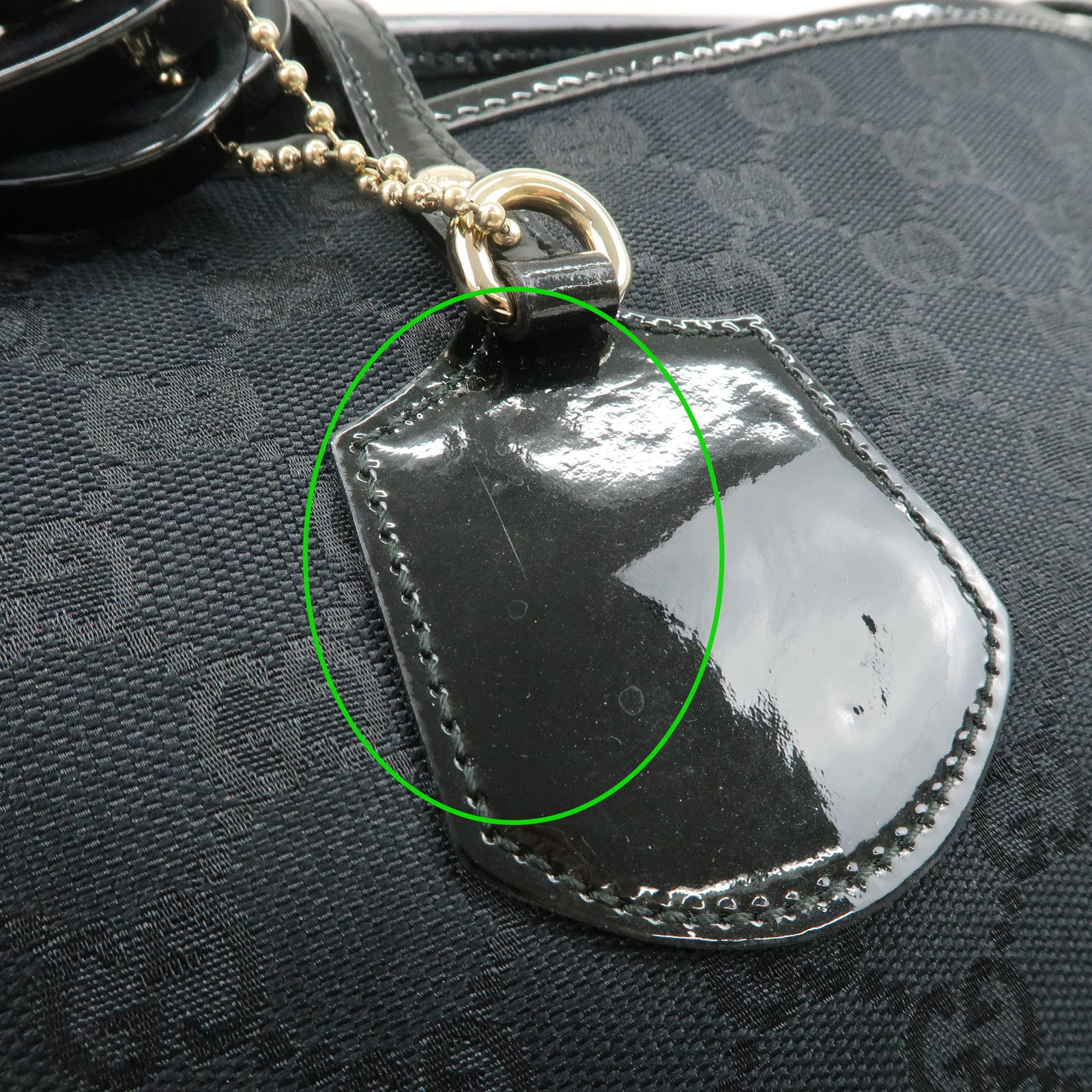 GUCCI GG Canvas Patent Leather Tote Bag Hand Bag Black 211976 Used