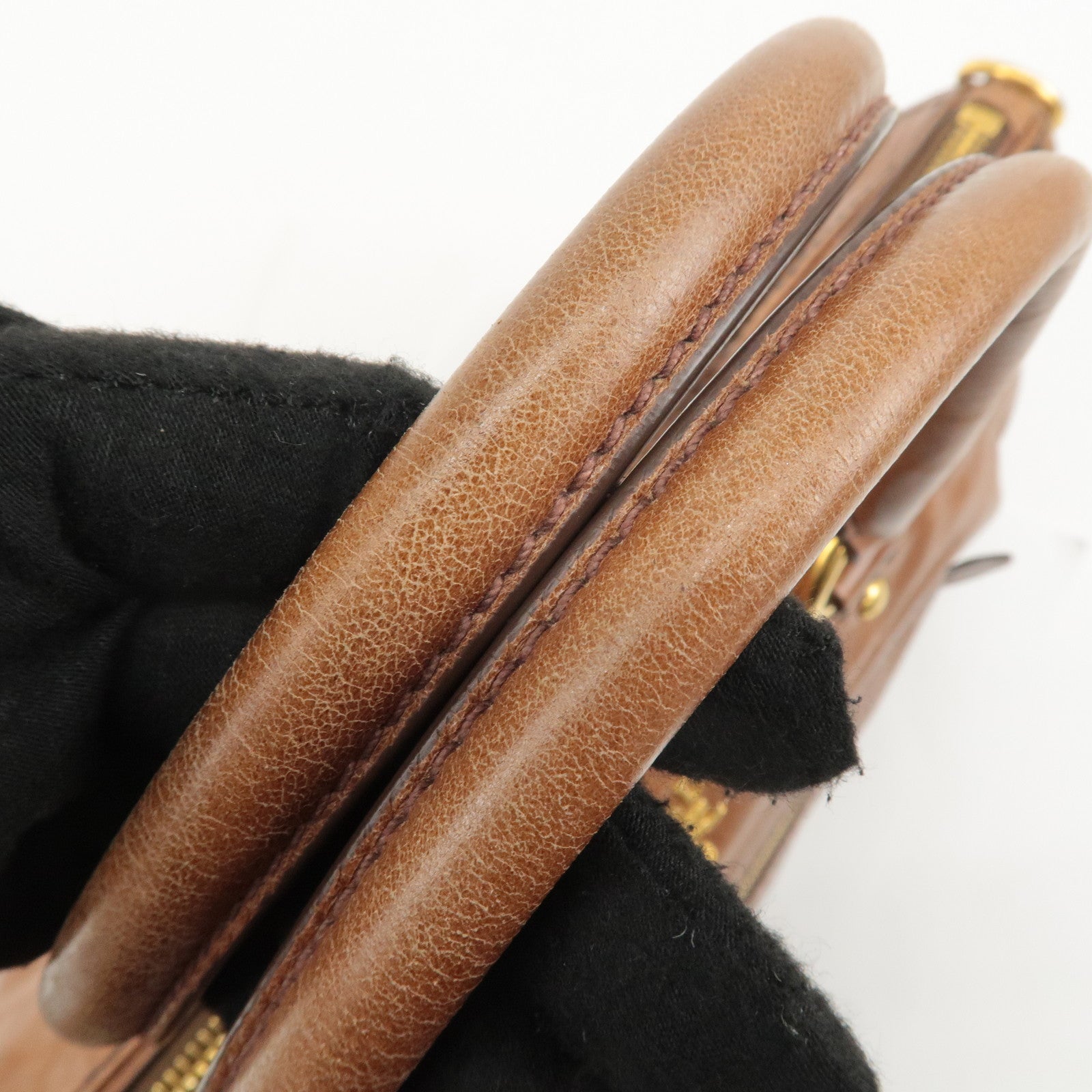 PRADA Logo Leather 2way Hand Bag Shoulder Bag Brown BL0727 Used