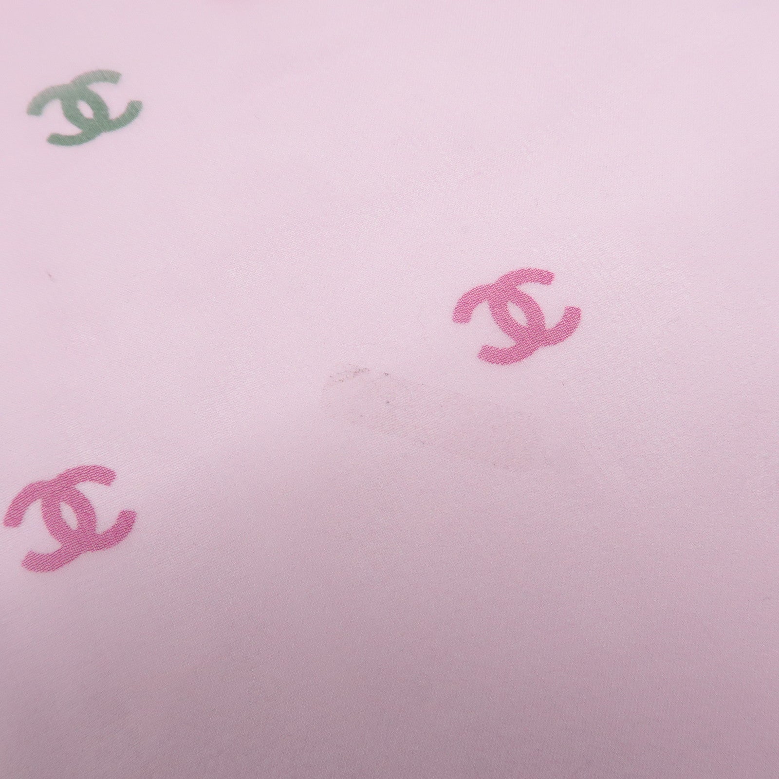 CHANEL 100% Silk Coco Mark Stole Pink Multi Color Used