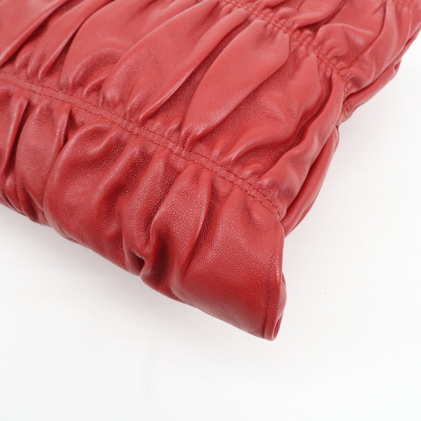 PRADA Leather Clutch Bag Red Used