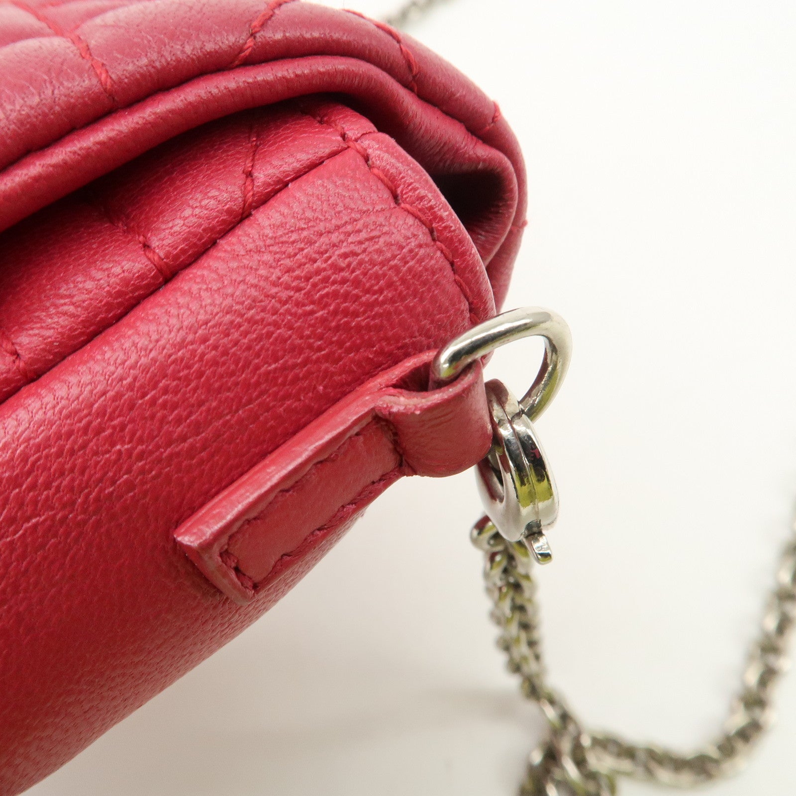 Christian Dior Cannage Leather Chain Shoulder Bag Red Used