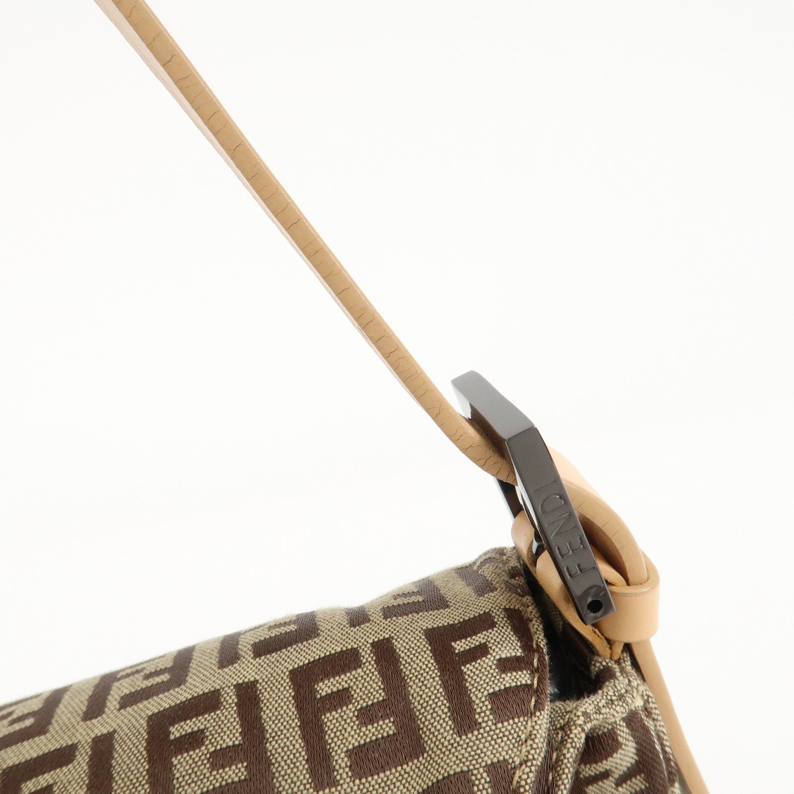 FENDI Zucchino Canvas Leather Shoulder Bag Beige 8BR003 Used