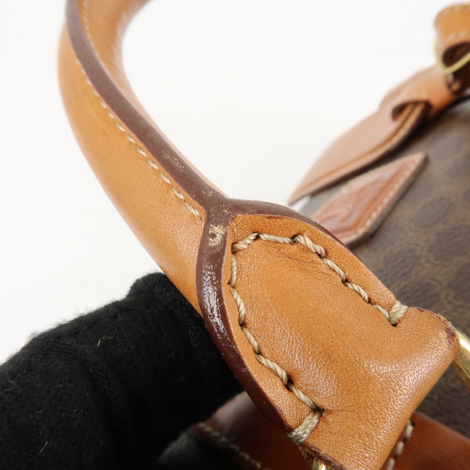 CELINE Macadam PVC Leather Boston Bag Hand Bag Brown Used