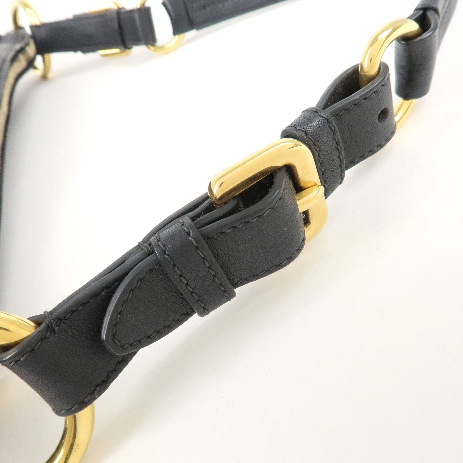 PRADA Nylon Leather Shoulder Bag Black Gold Hardware Used