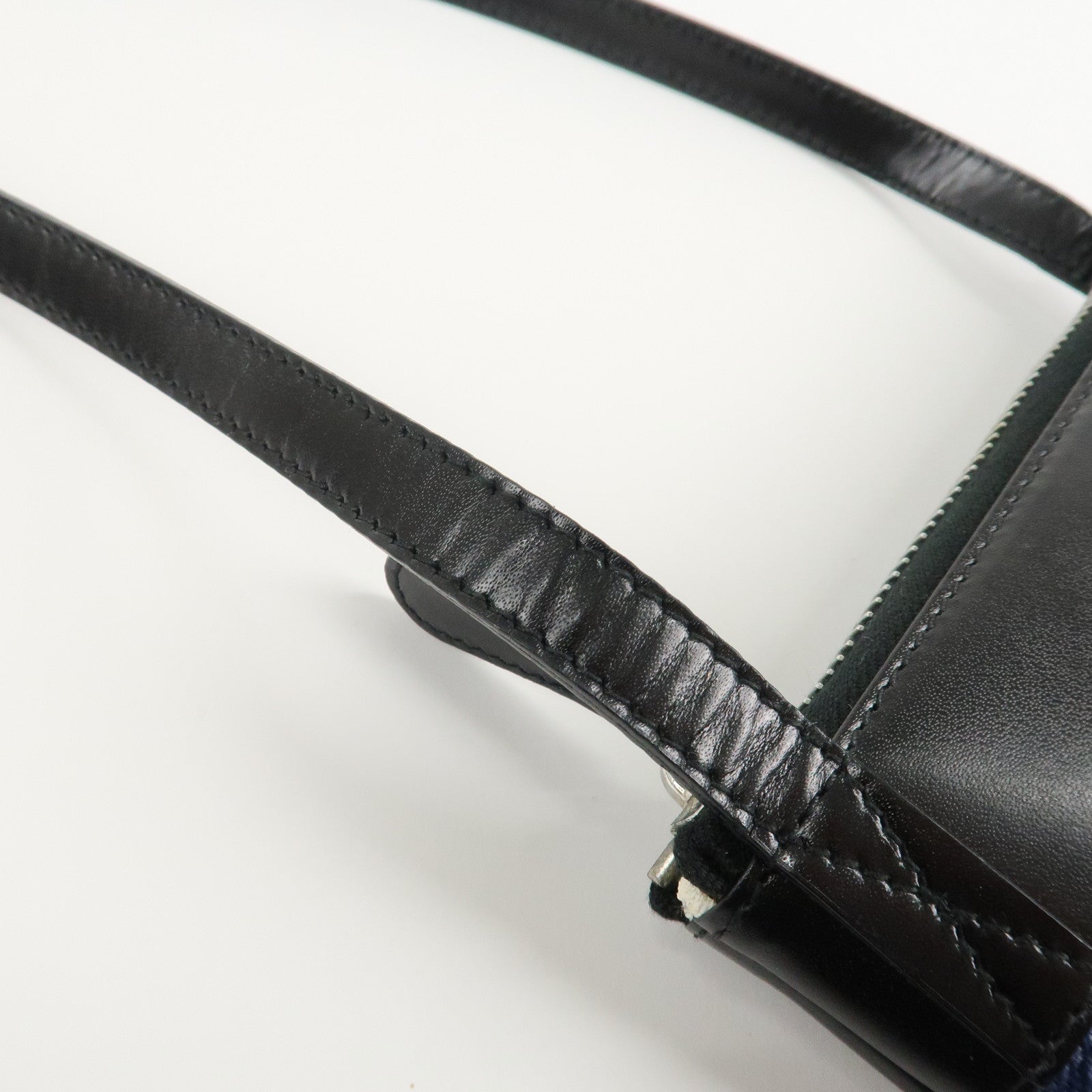 BVLGARI Logo Mania Canvas Leather Shoulder Bag Blue Used