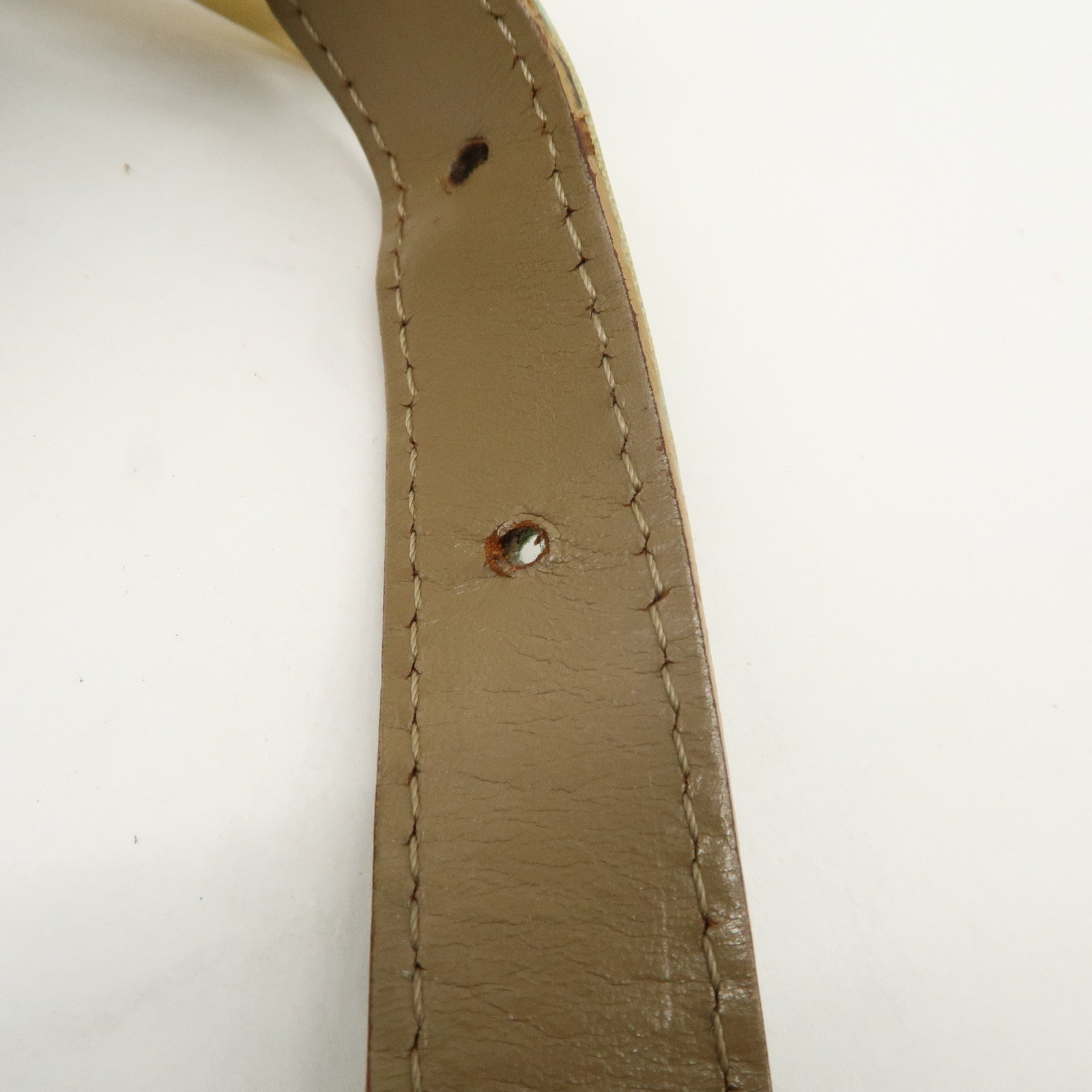 FENDI Zucchino Patent Leather Shoulder bag Beige Light Green Used