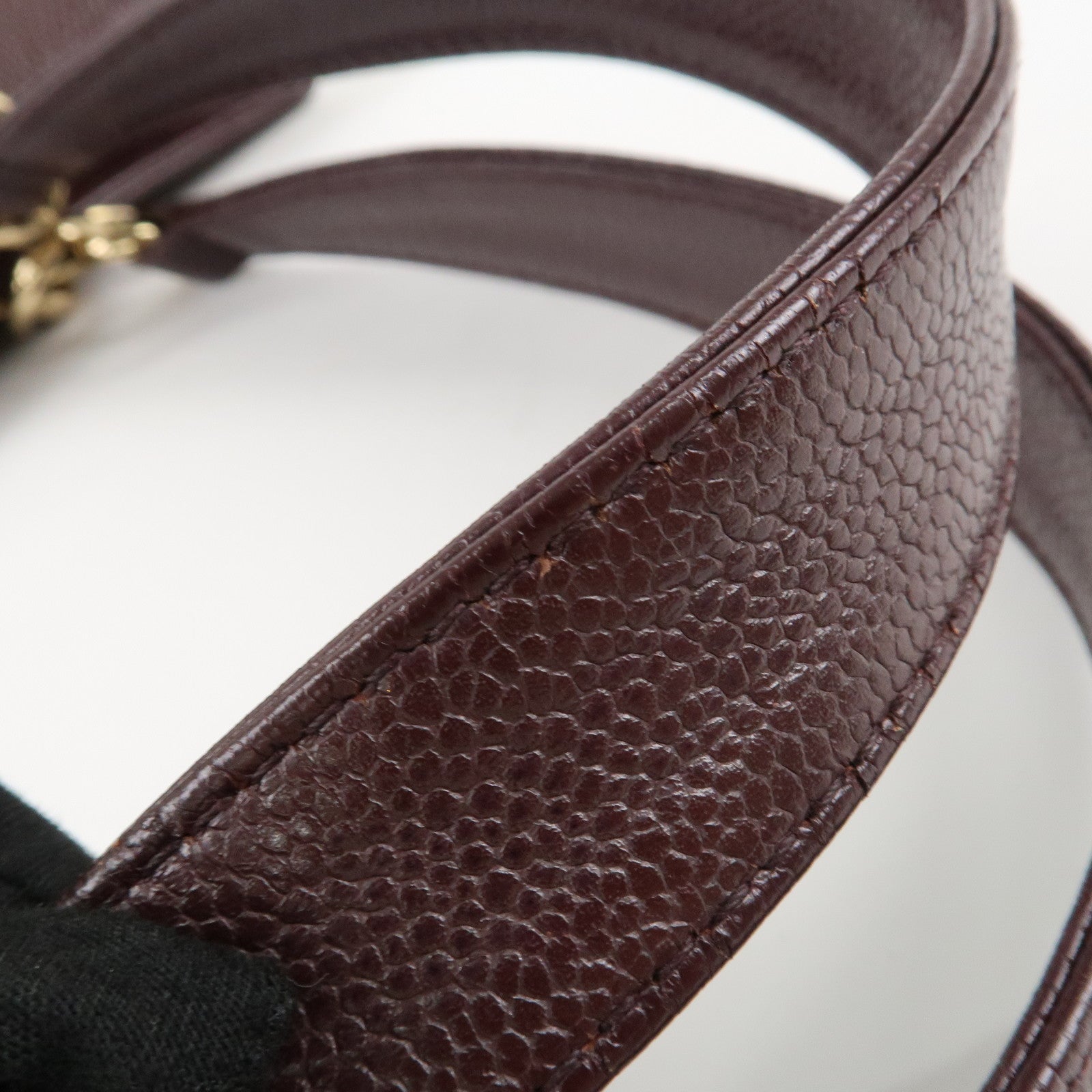 CHANEL Chocolate Bar Caviar Skin Chain Shoulder Bag Wine Gold Used