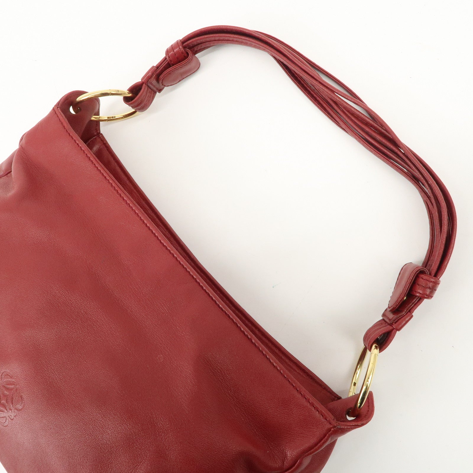LOEWE Anagram Leather Shoulder Bag Hand Bag Gold Red Used