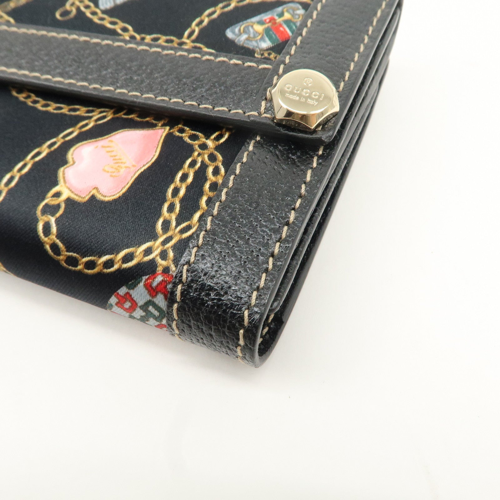 GUCCI Charmy Nylon Leather W Hook Long Wallet Black 153211 Used