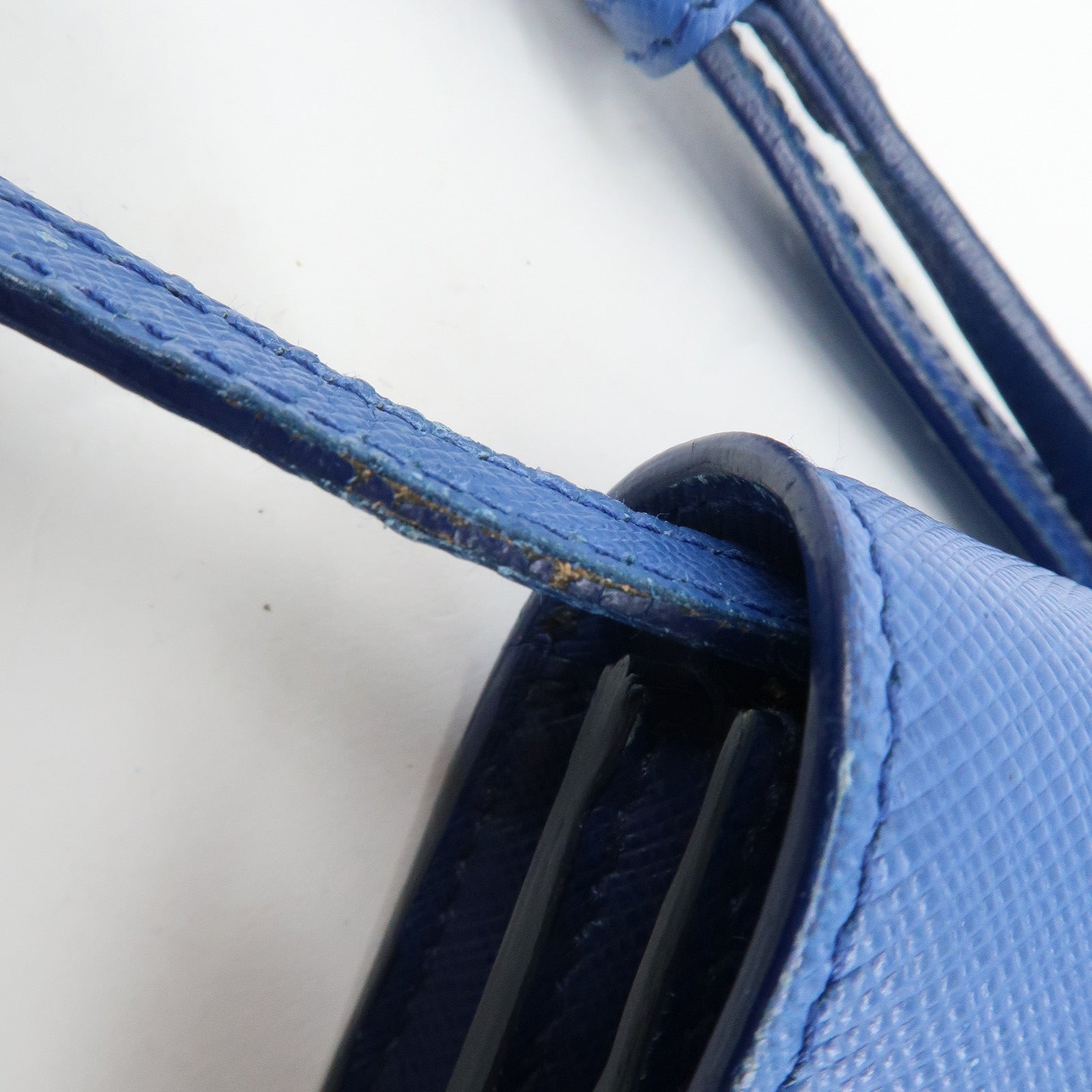 PRADA Leather Shoulder Bag Blue Navy Used