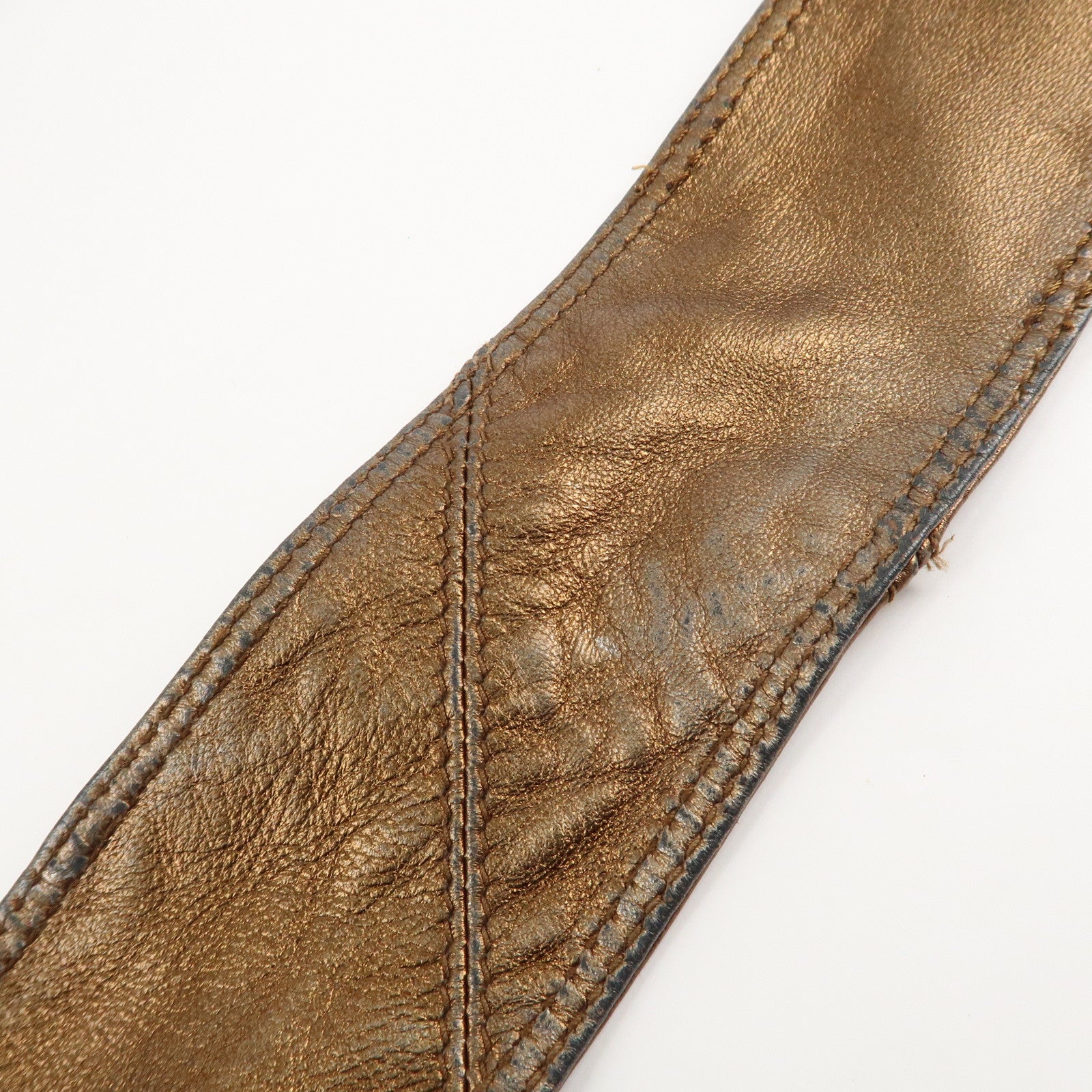 CHANEL Leather Logo Shoulder Bag Hand Bag Gold Used