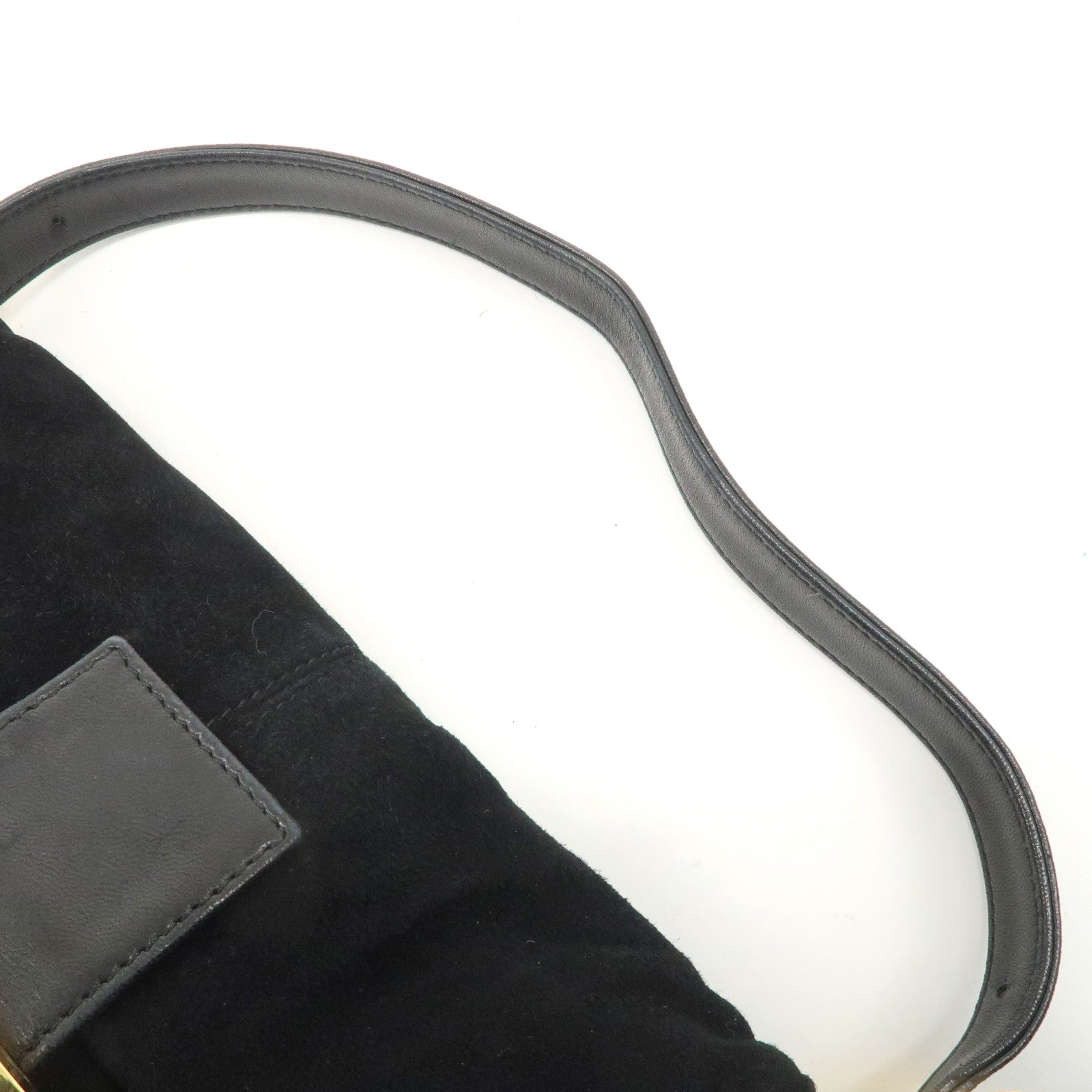 FENDI Mamma Bucket Suede Leather Shoulder Bag Black 26424 Used