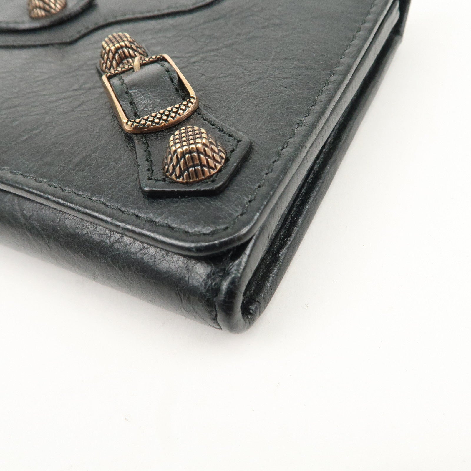 BALENCIAGA Giant Money Leather Bi-fold Long Wallet 233599 Black Used
