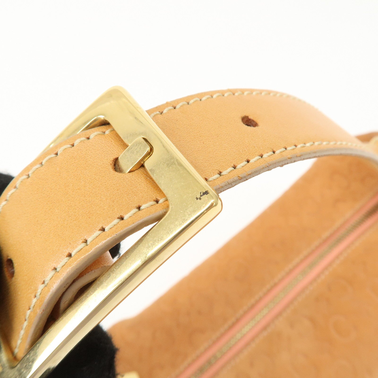 CELINE C Macadam Suede Leather Shoulder Bag Pink Beige Used