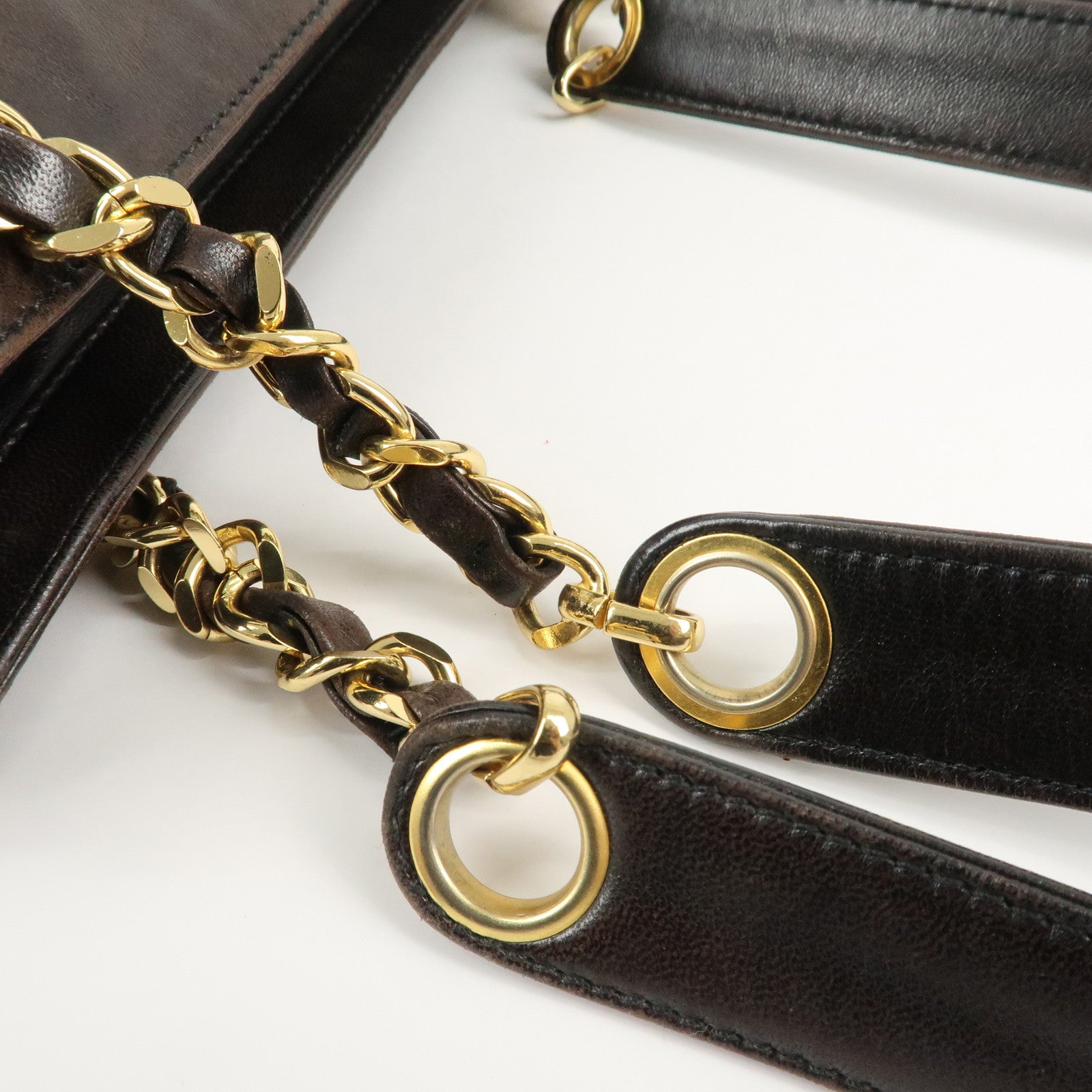 CHANEL COCO Mark Lamb Skin  Chain Shoulder Bag Brown Gold Used